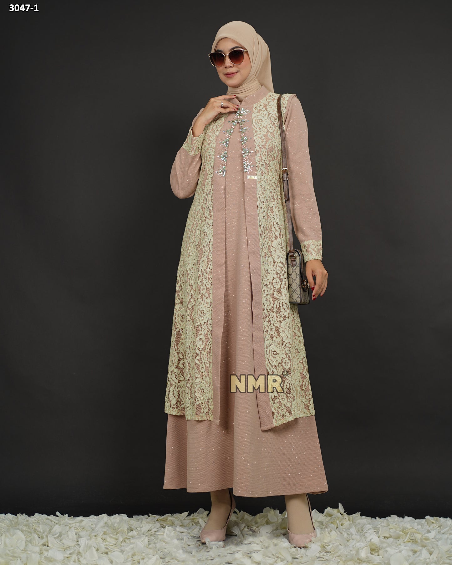 NMR Gamis Wafer Gliter Kombinasi Brukat + Payet Vol 3047