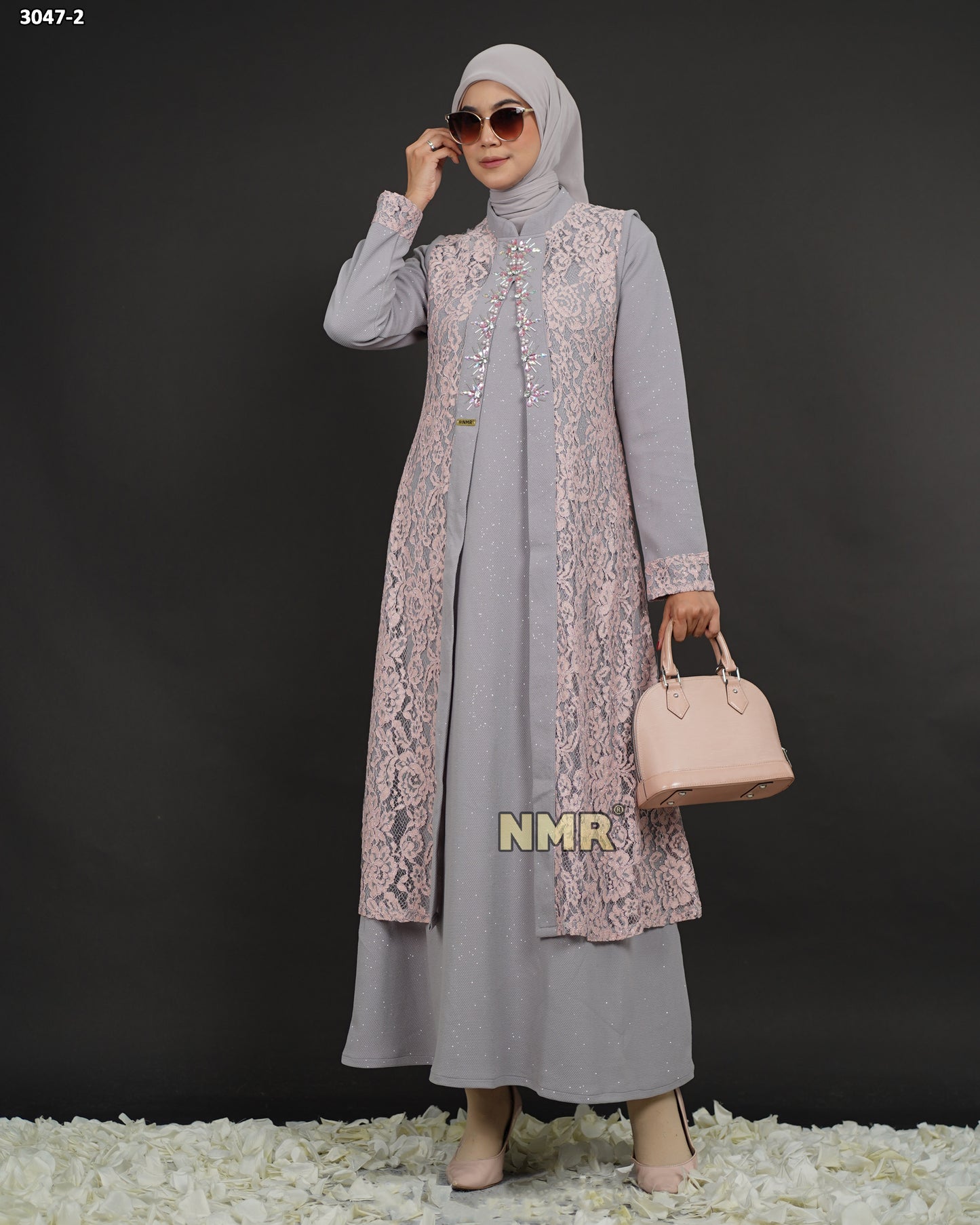 NMR Gamis Wafer Gliter Kombinasi Brukat + Payet Vol 3047
