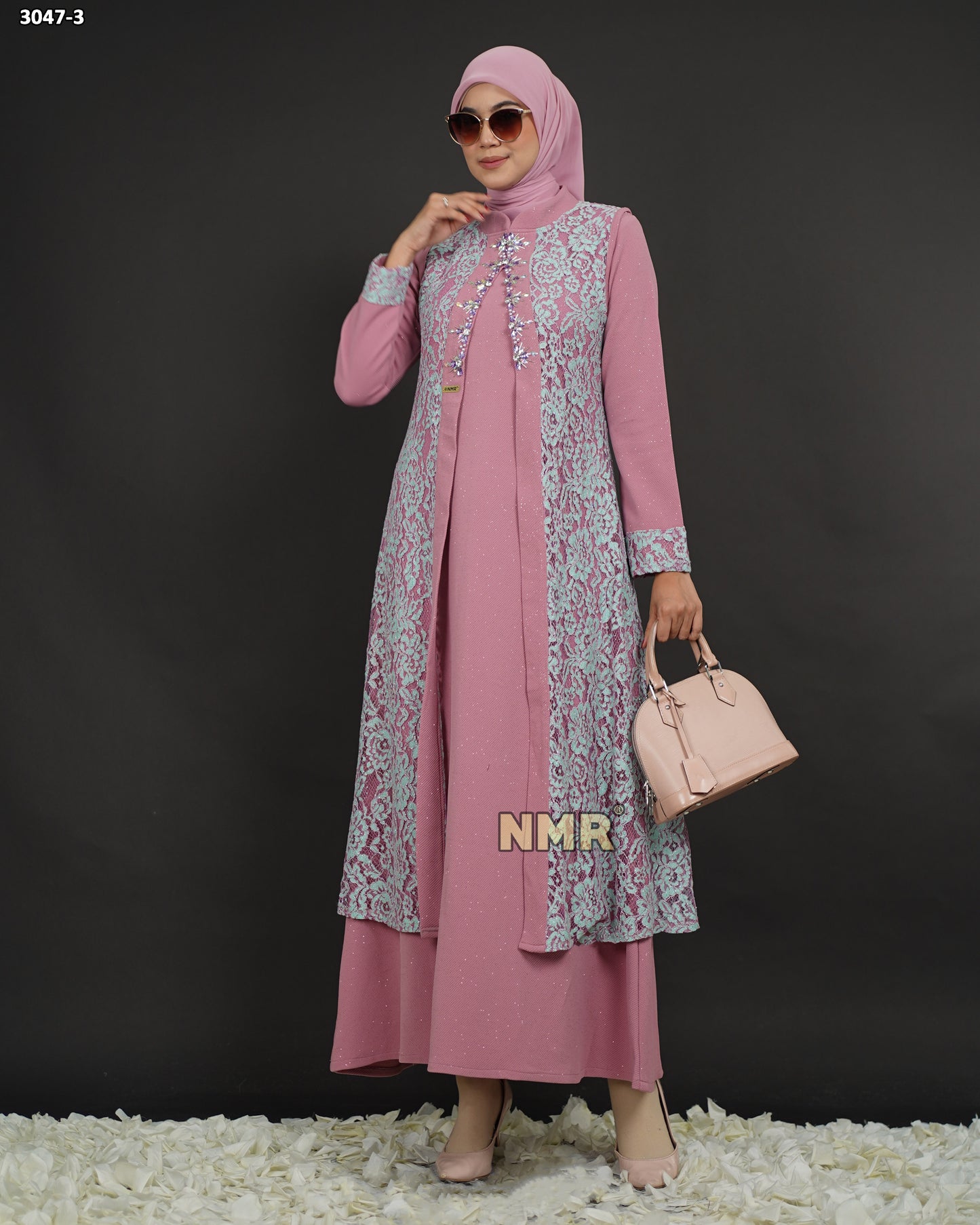 NMR Gamis Wafer Gliter Kombinasi Brukat + Payet Vol 3047