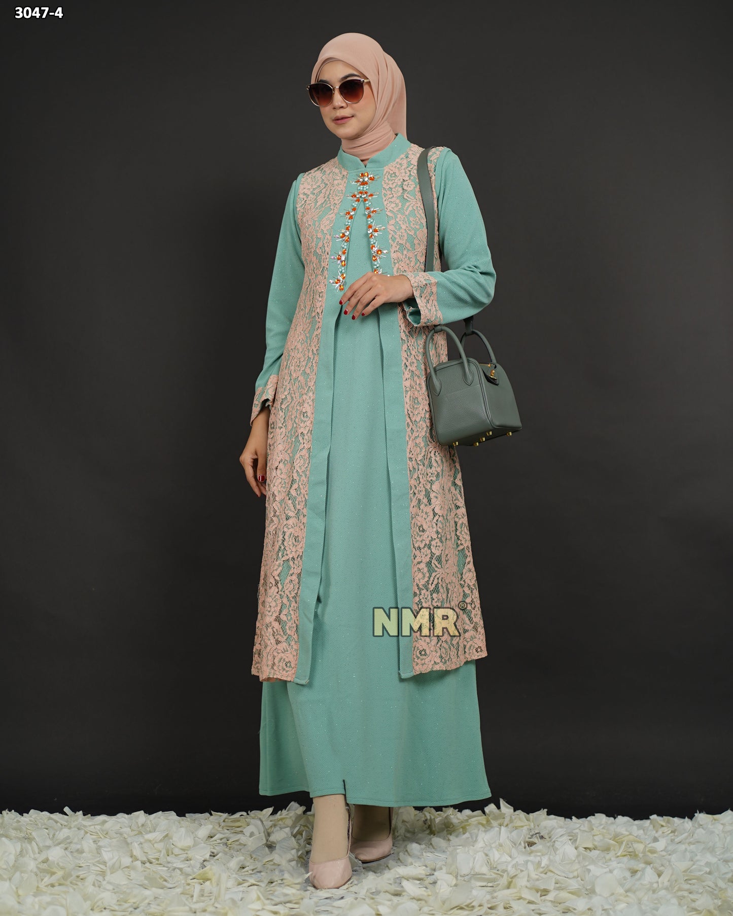 NMR Gamis Wafer Gliter Kombinasi Brukat + Payet Vol 3047