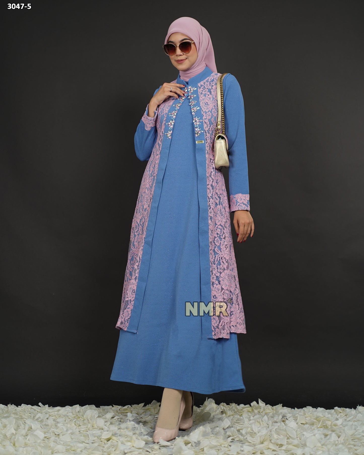 NMR Gamis Wafer Gliter Kombinasi Brukat + Payet Vol 3047