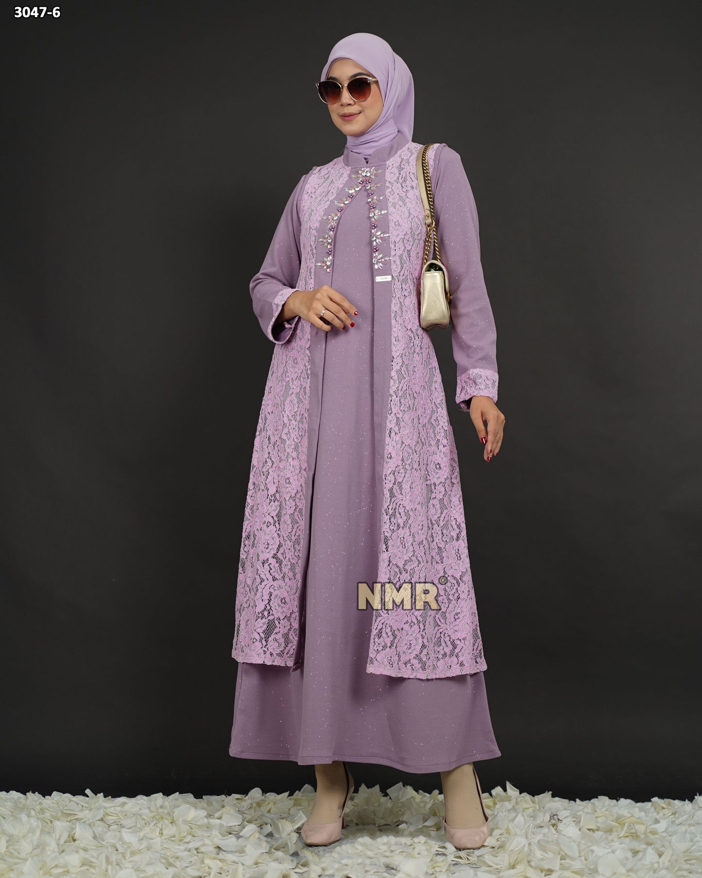 NMR Gamis Wafer Gliter Kombinasi Brukat + Payet Vol 3047