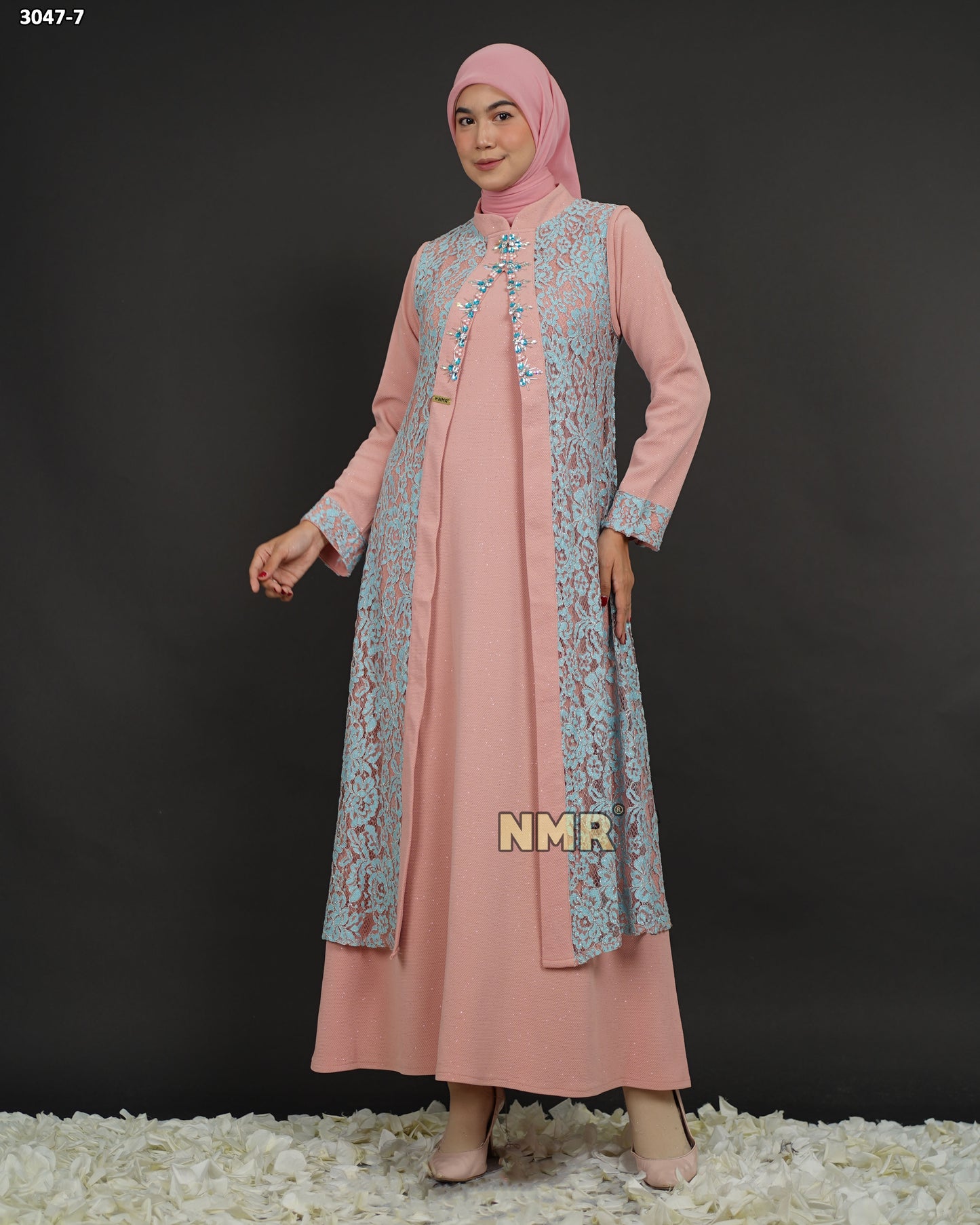 NMR Gamis Wafer Gliter Kombinasi Brukat + Payet Vol 3047