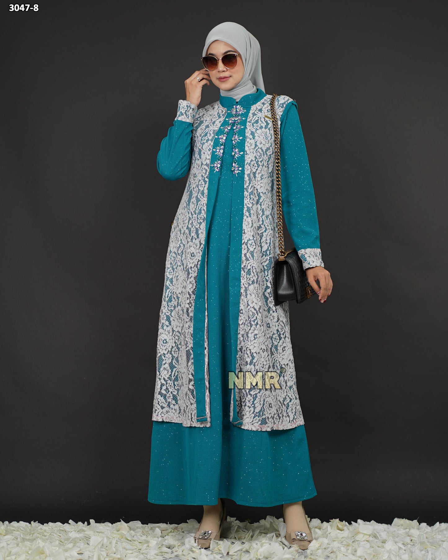 NMR Gamis Wafer Gliter Kombinasi Brukat + Payet Vol 3047
