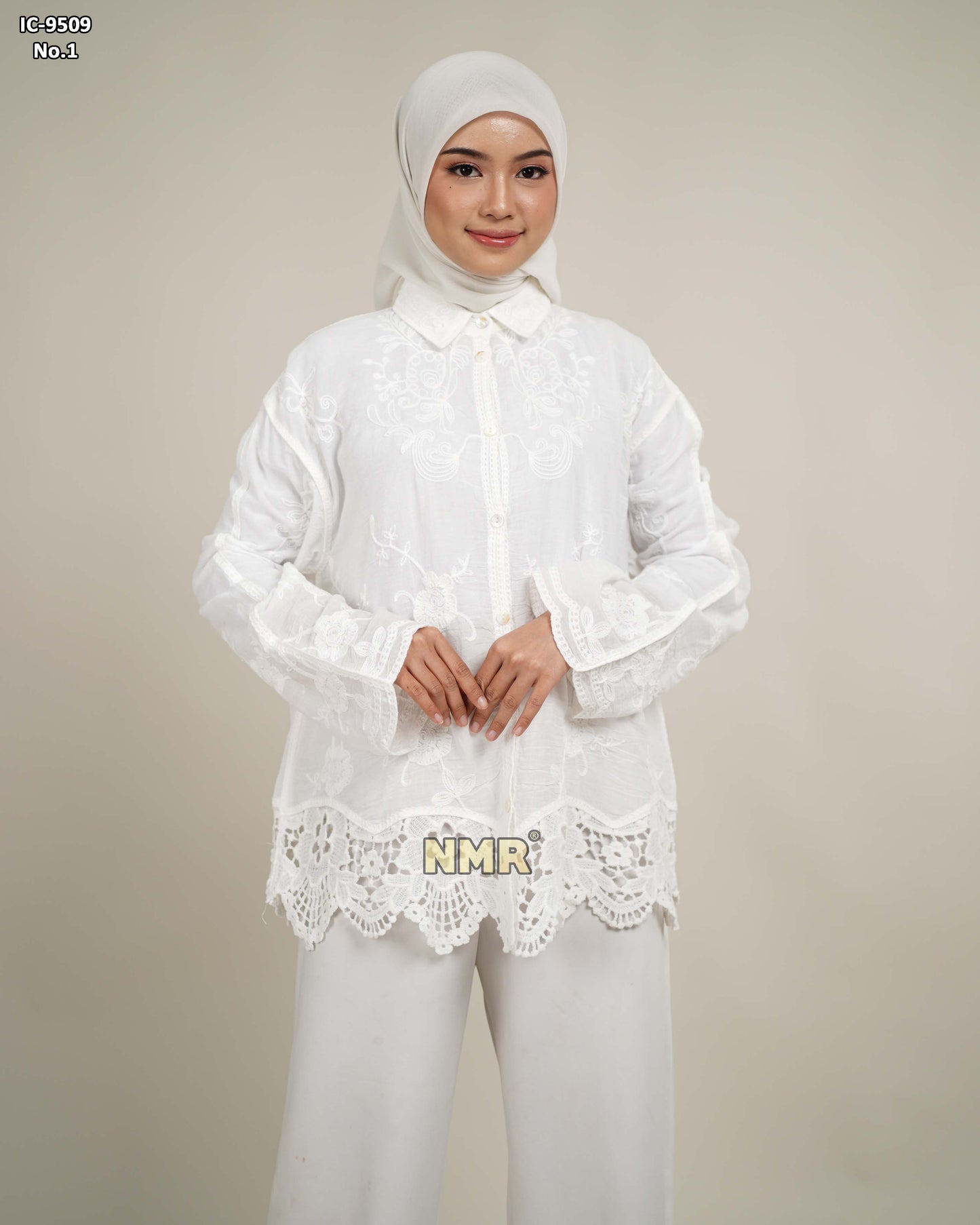 NMR Kemeja Blouse Katun Embroidery Import Vol IC-9509 (Kerah Kemeja)