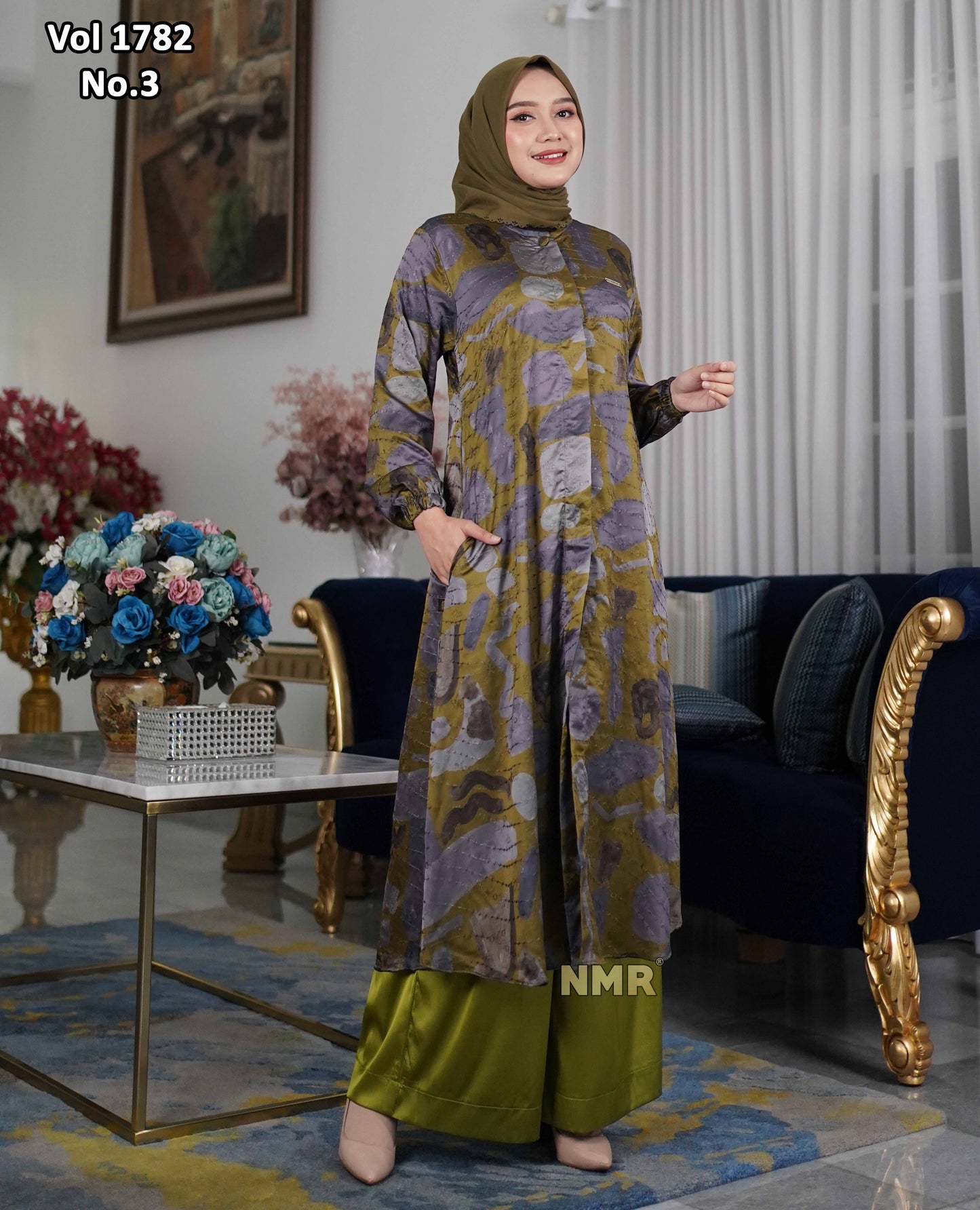 NMR Setelan Kulot Silk Tunik Hermss Bordir Vol 1782-3