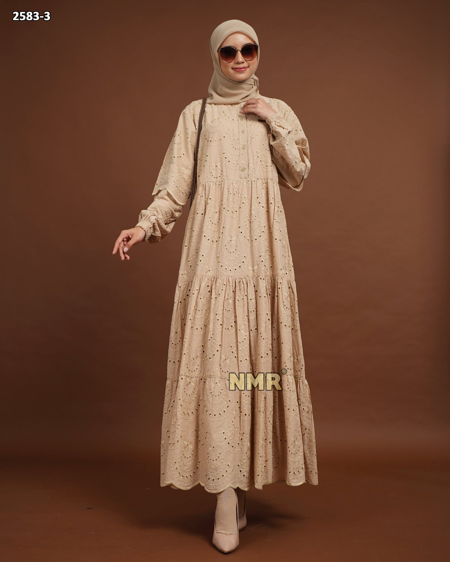NMR Midi Dress Katun Bordir Bolong Vol 2583-3