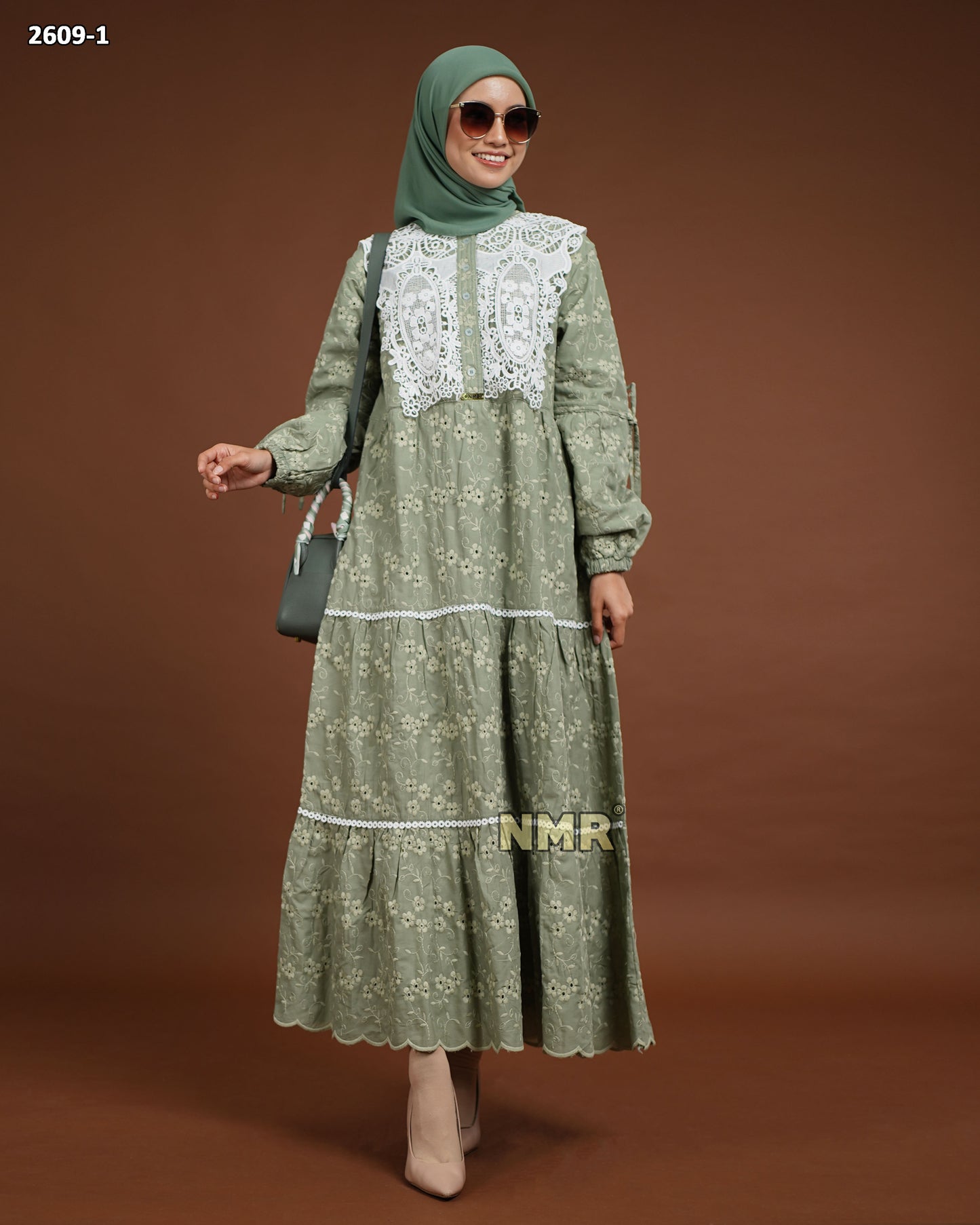 NMR Midi Dress Katun Bordir Bolong Kombinasi Renda Vol 2609-1