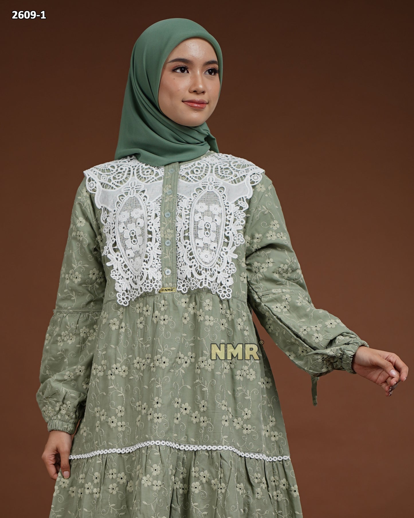NMR Midi Dress Katun Bordir Bolong Kombinasi Renda Vol 2609-1