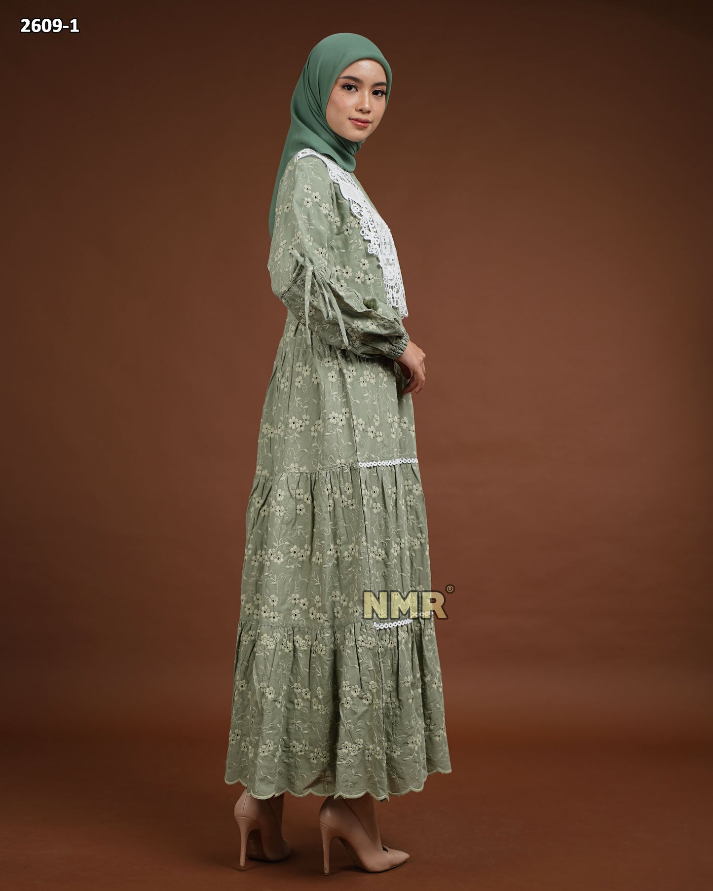 NMR Midi Dress Katun Bordir Bolong Kombinasi Renda Vol 2609-1