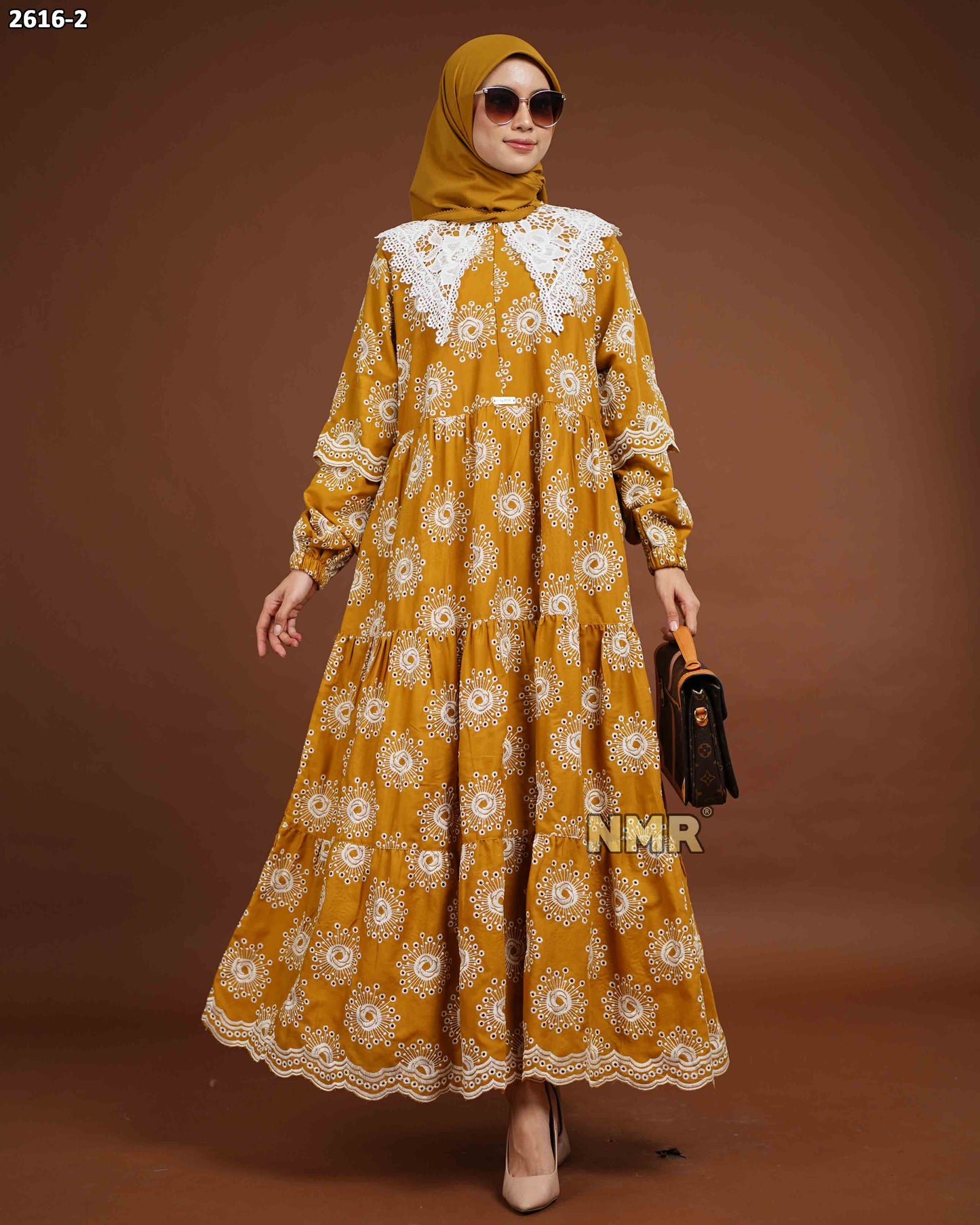 NMR Midi Dress Katun Bordir Bolong Vol 2616-2 (Kerah Renda)