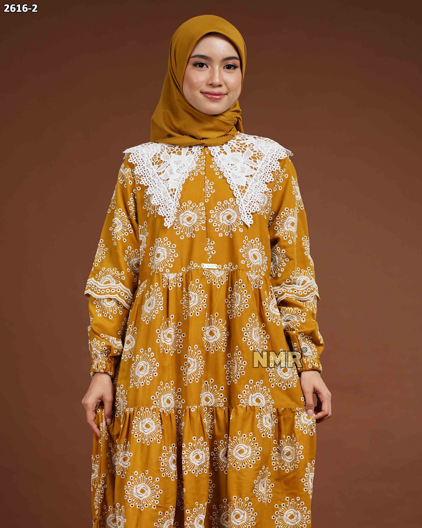 NMR Midi Dress Katun Bordir Bolong Vol 2616-2 (Kerah Renda)