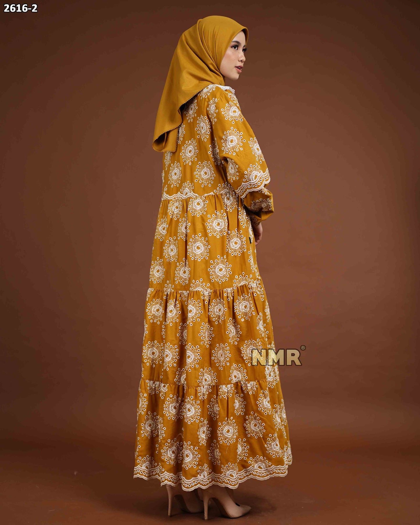 NMR Midi Dress Katun Bordir Bolong Vol 2616-2 (Kerah Renda)