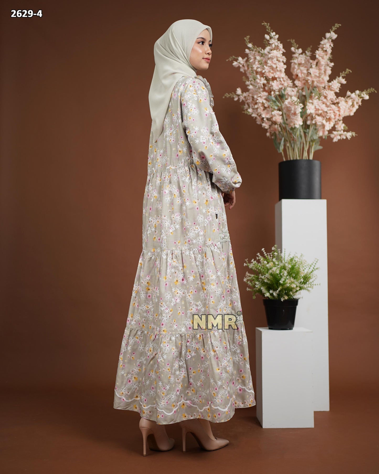 NMR Midi Dress Katun Print Embroidery kombinasi renda Vol 2629-4