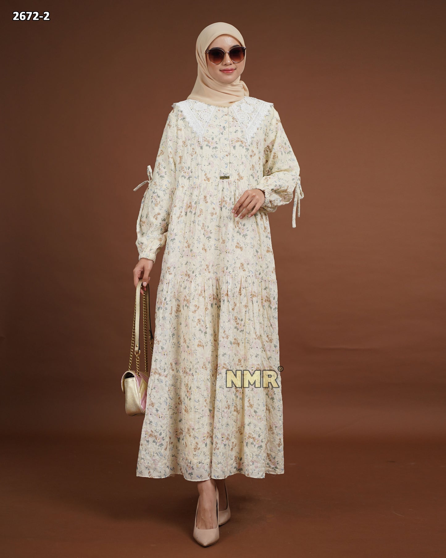 NMR Midi Dress Katun Print Embroidery Kerah Renda Vol 2672-3