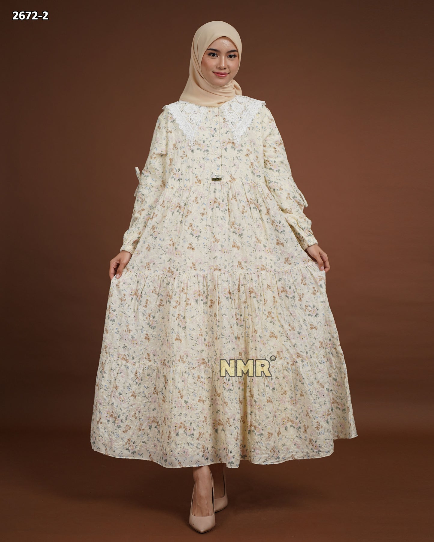 NMR Midi Dress Katun Print Embroidery Kerah Renda Vol 2672-3