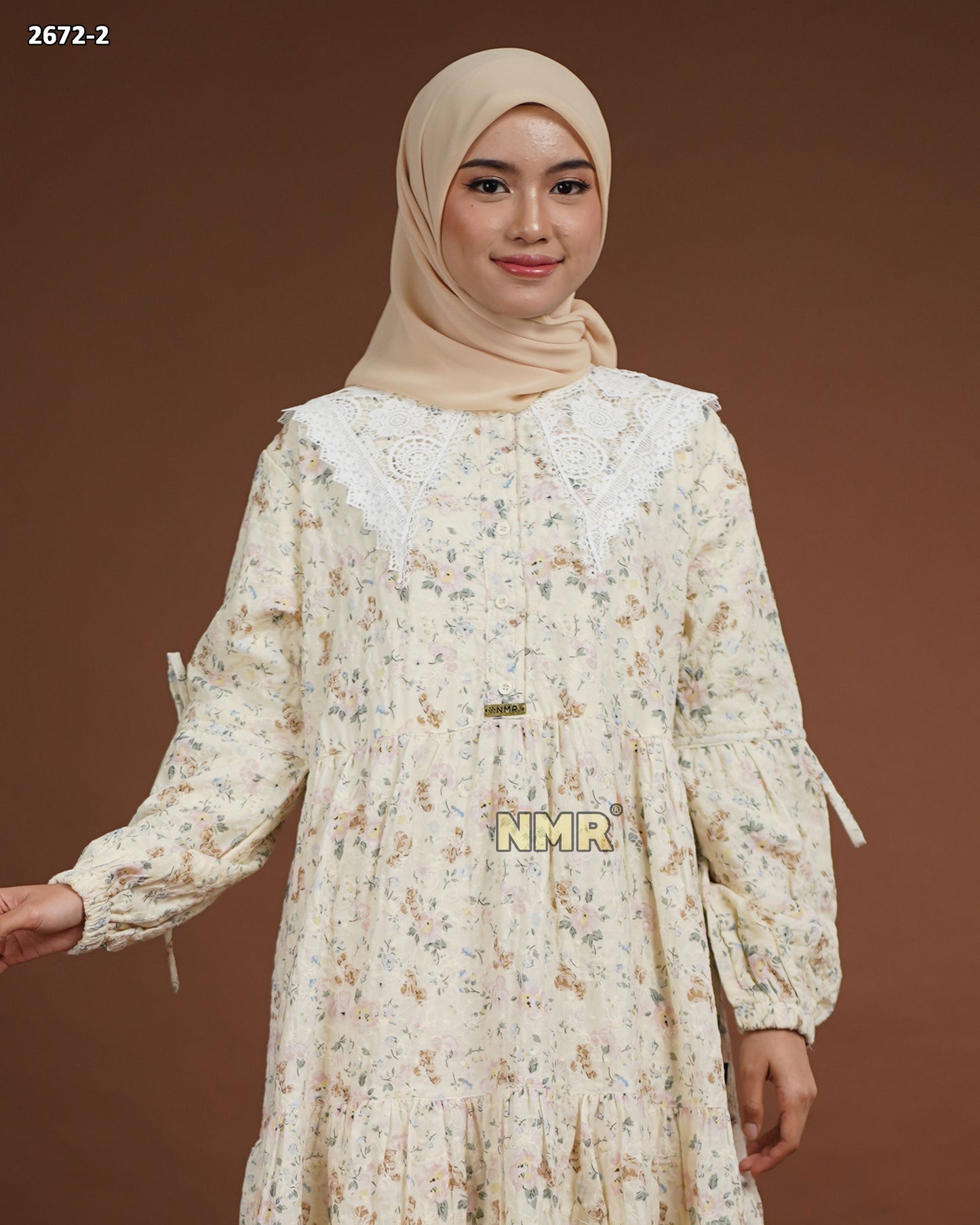 NMR Midi Dress Katun Print Embroidery Kerah Renda Vol 2672-3