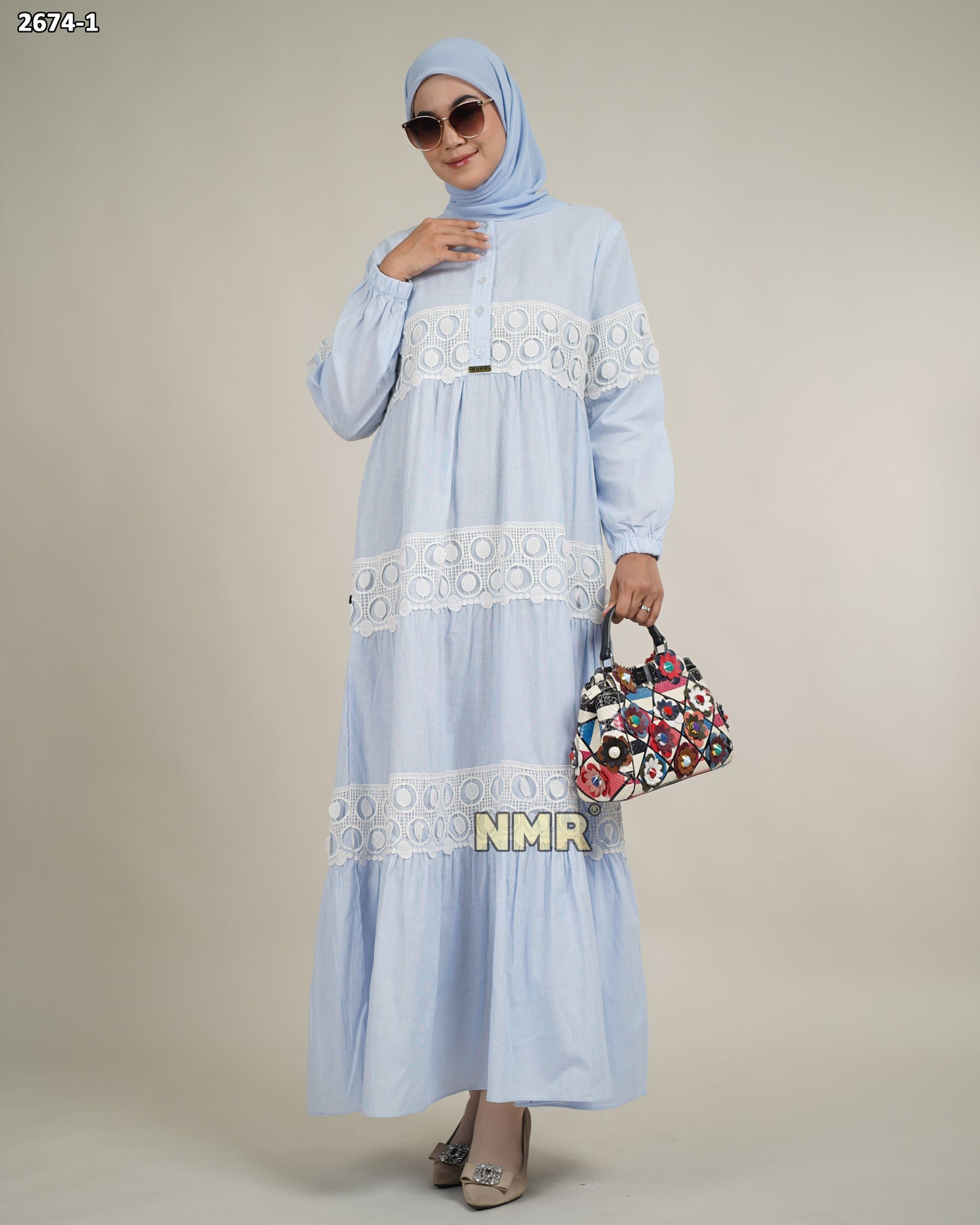 NMR Gamis Katun Salur Kombinasi Renda Vol 2674-1