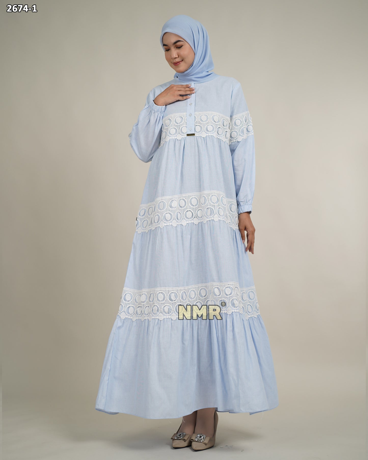 NMR Gamis Katun Salur Kombinasi Renda Vol 2674-1