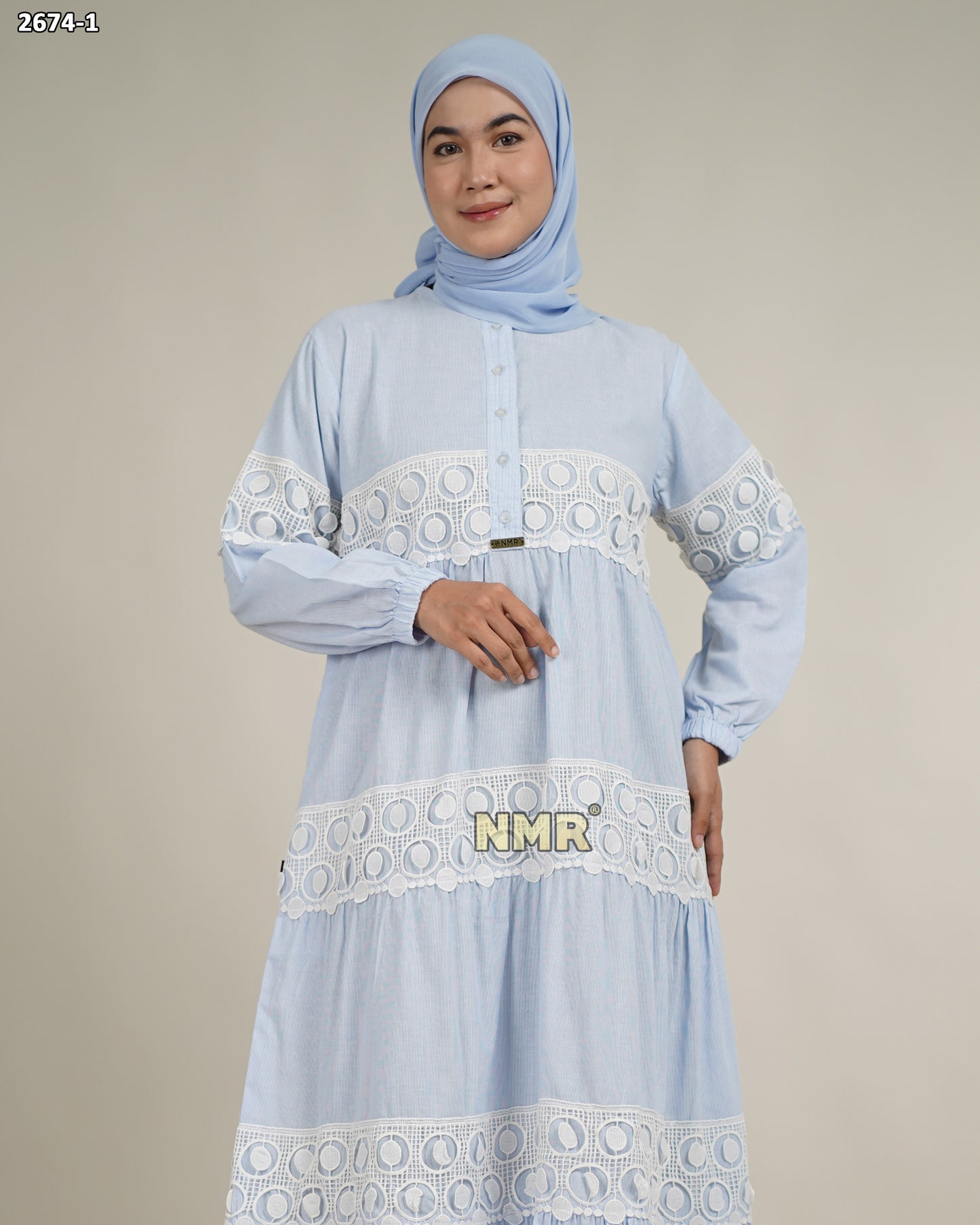 NMR Gamis Katun Salur Kombinasi Renda Vol 2674-1