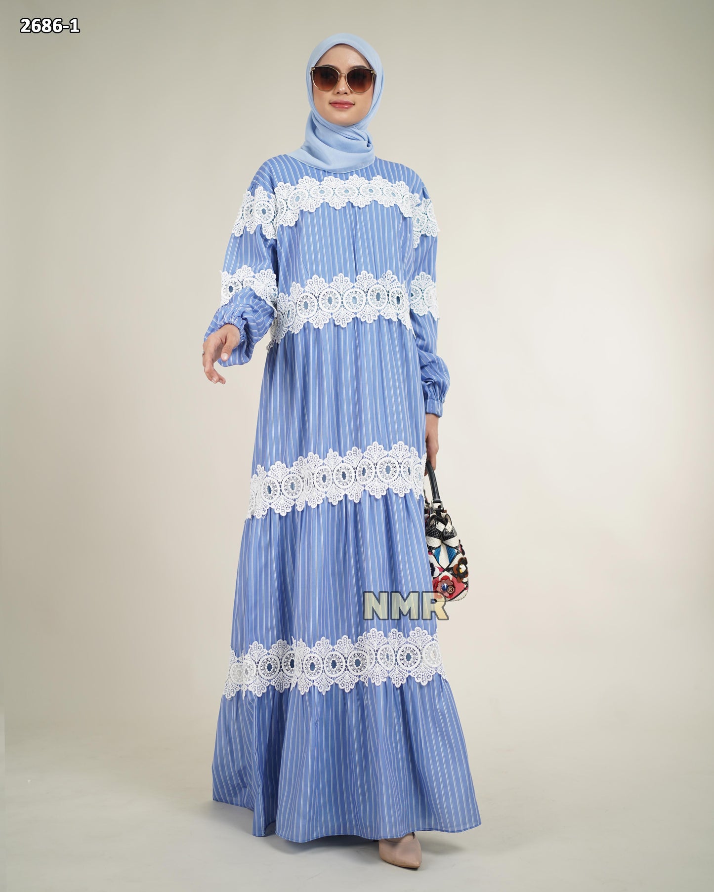 NMR Gamis Katun Salur Kombinasi Renda Vol 2686