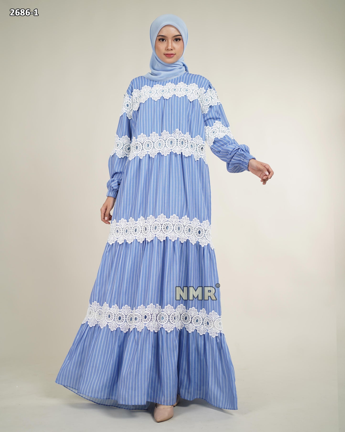 NMR Gamis Katun Salur Kombinasi Renda Vol 2686