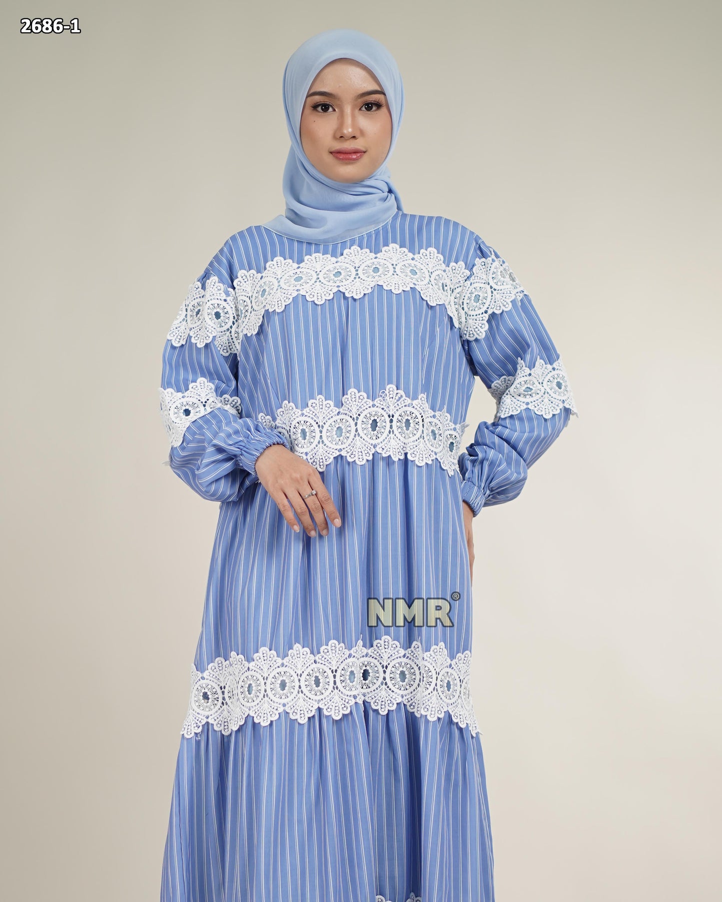 NMR Gamis Katun Salur Kombinasi Renda Vol 2686