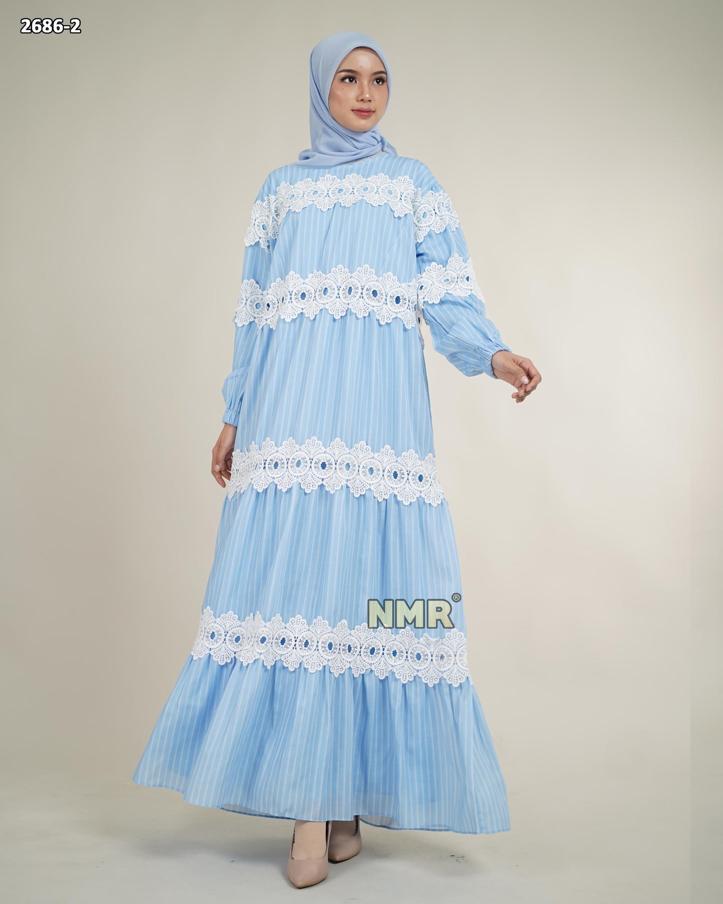 NMR Gamis Katun Salur Kombinasi Renda Vol 2686
