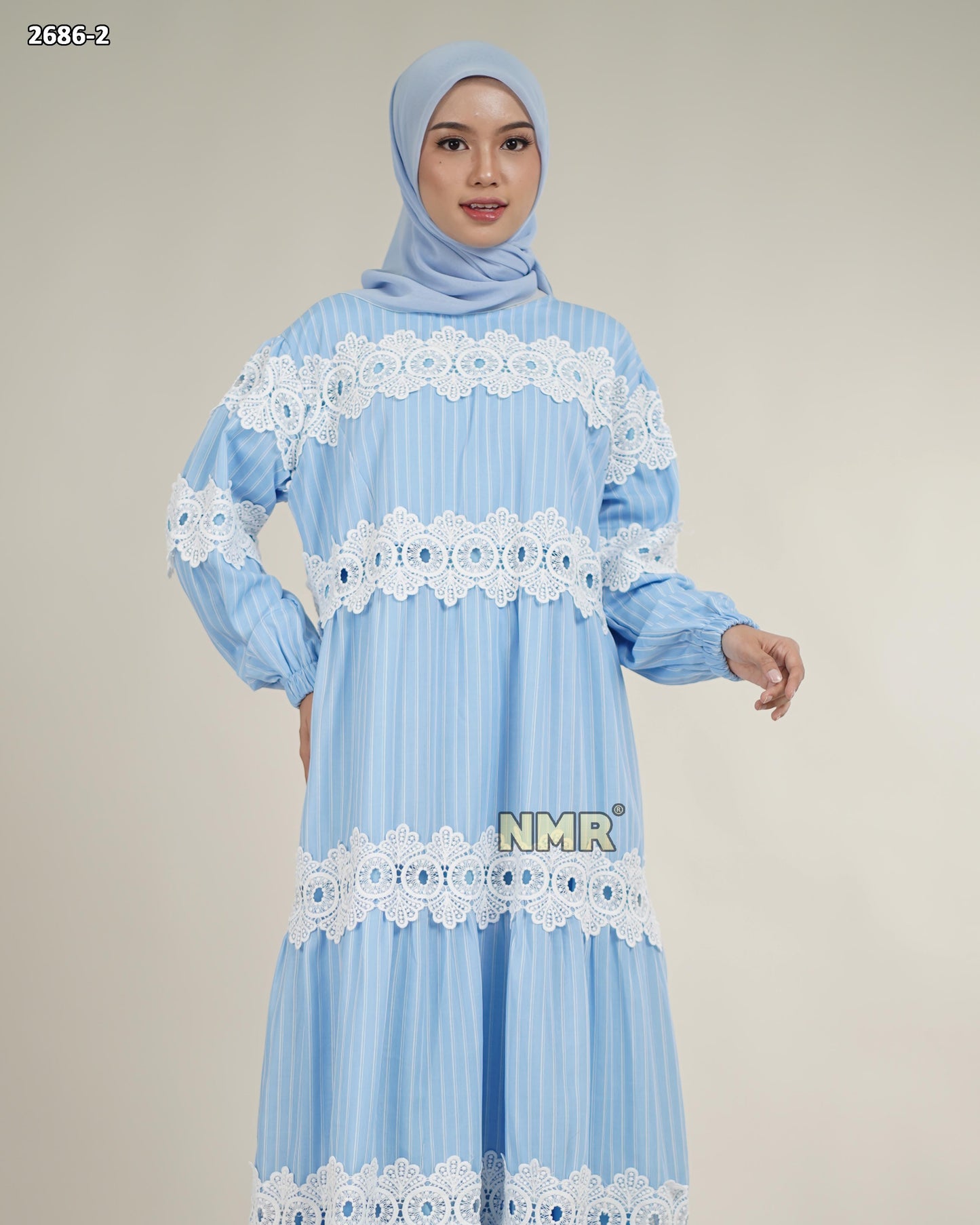 NMR Gamis Katun Salur Kombinasi Renda Vol 2686