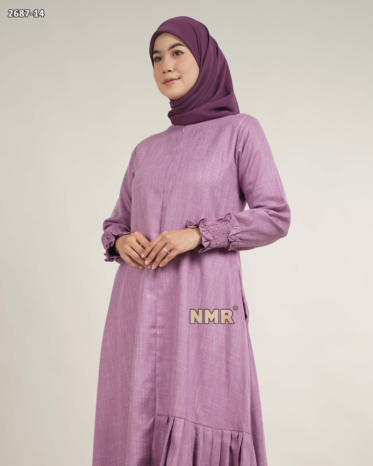 NMR Gamis Linen Burberry Rempel Samping Tangan Smoke Vol 2687-14