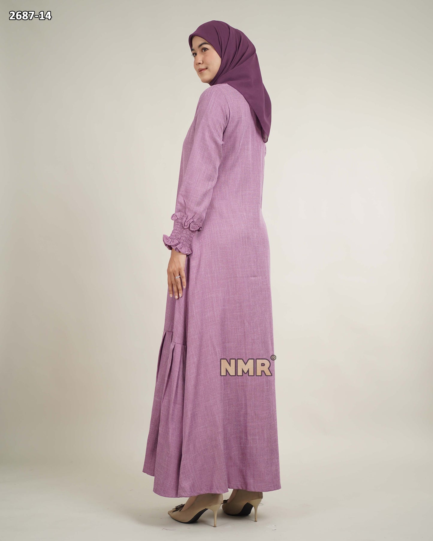 NMR Gamis Linen Burberry Rempel Samping Tangan Smoke Vol 2687-14