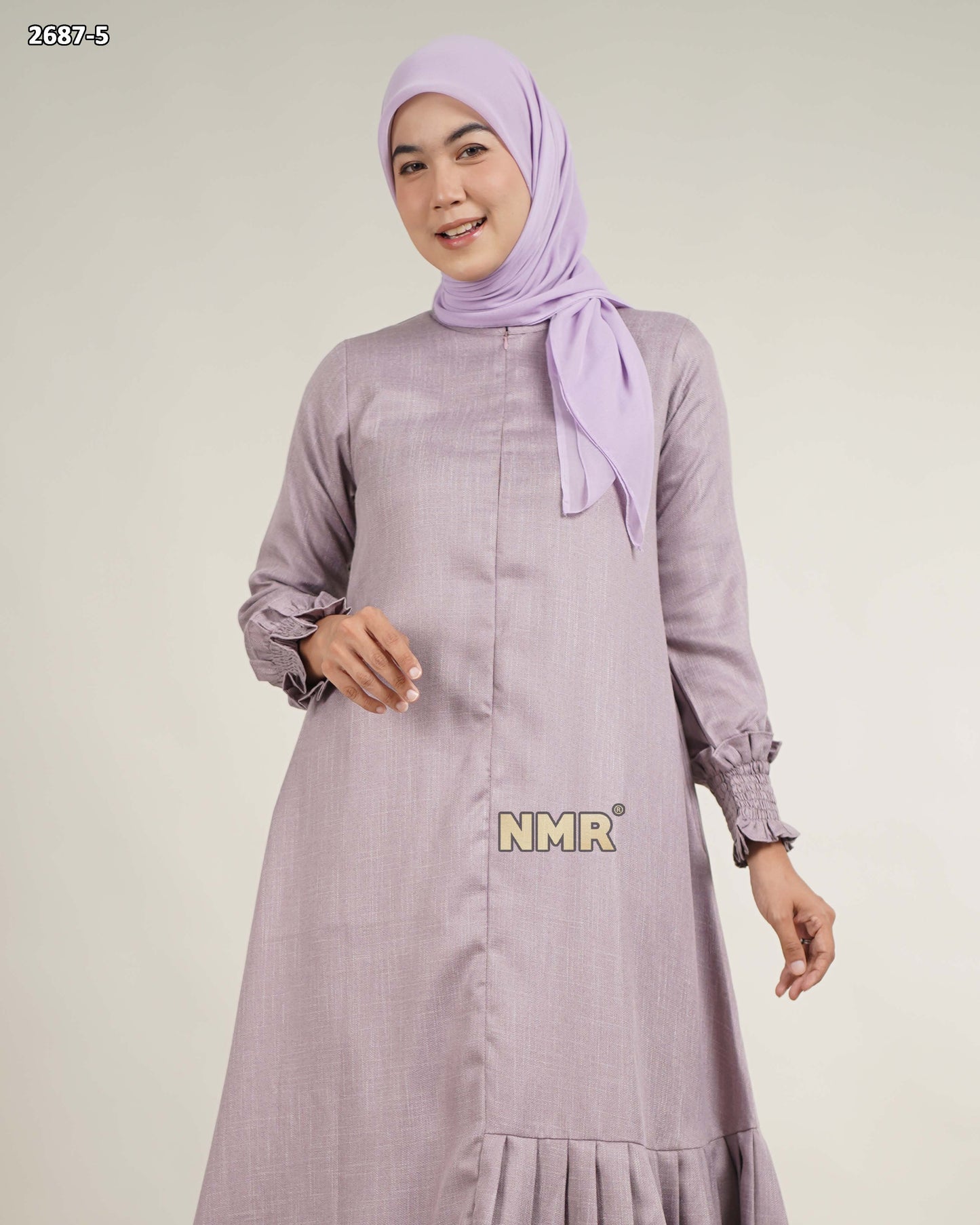 NMR Gamis Linen Burberry Rempel Samping Tangan Smoke Vol 2687-5