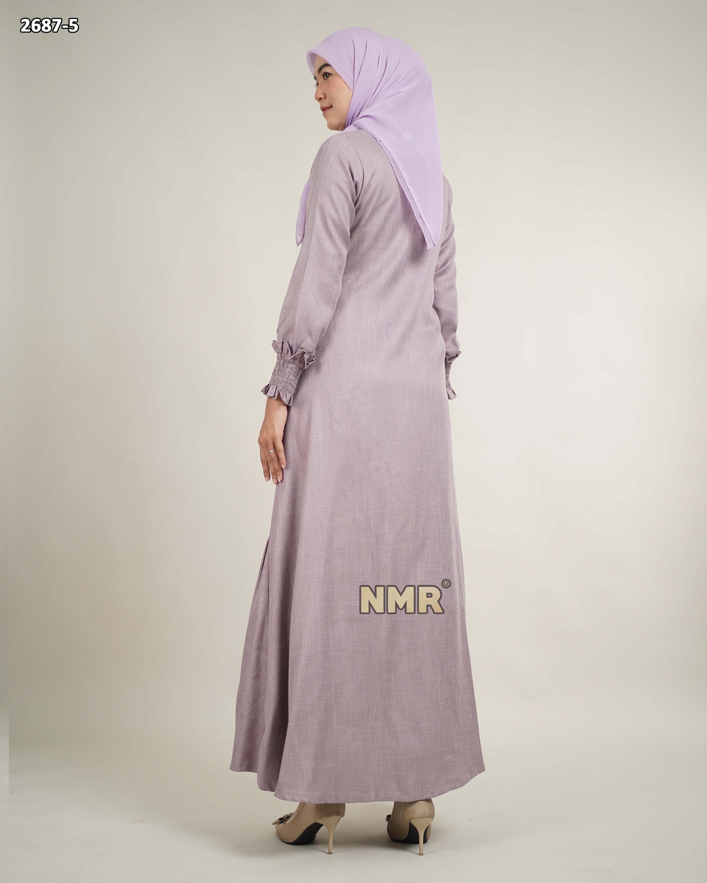 NMR Gamis Linen Burberry Rempel Samping Tangan Smoke Vol 2687-5