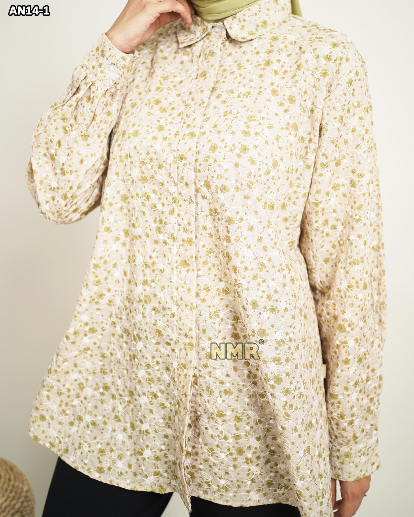 NMR Blouse Katun Embroidery Print AN14-1(kerah kemeja)