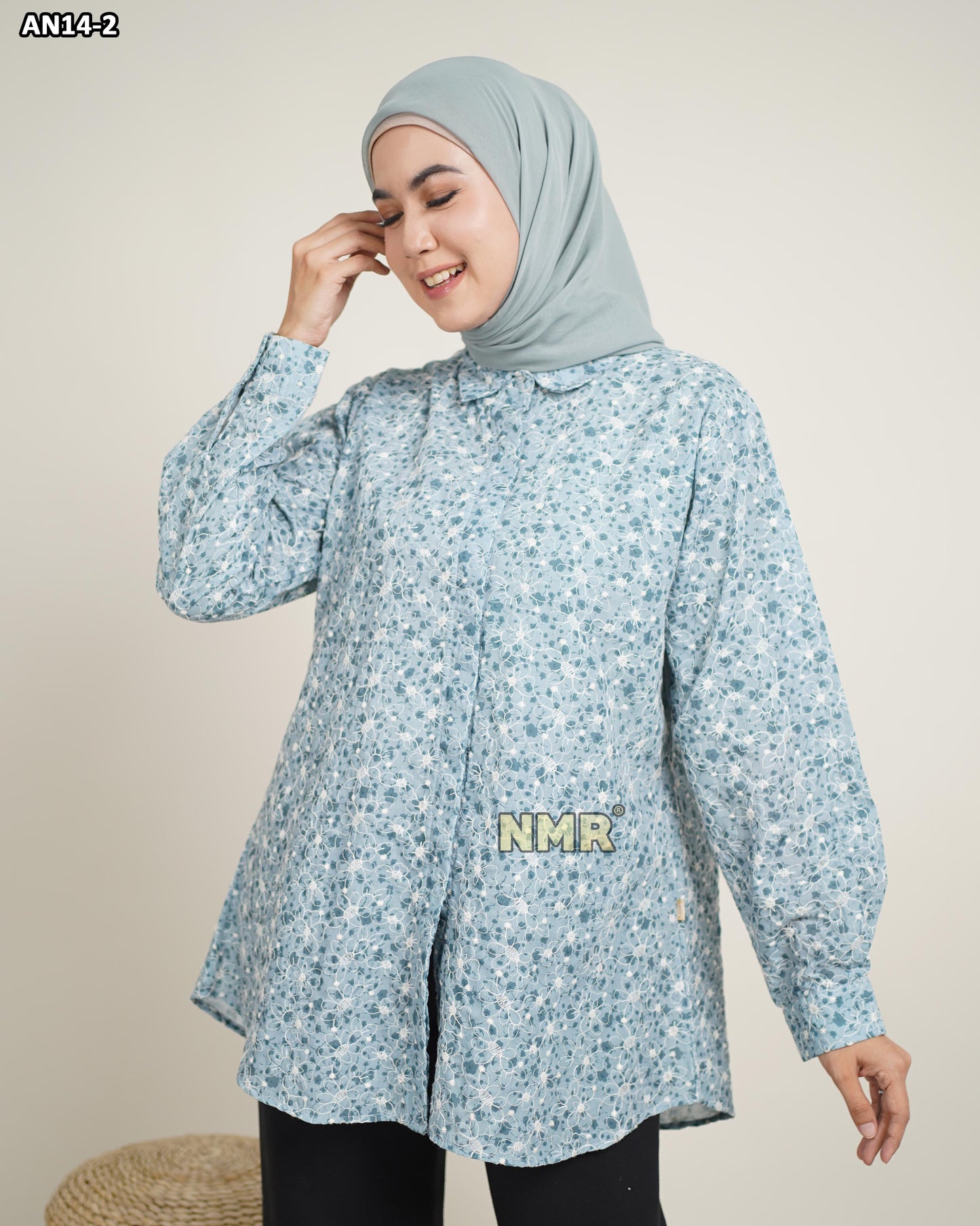 NMR Blouse Katun Embroidery Print AN14-2(kerah kemeja)