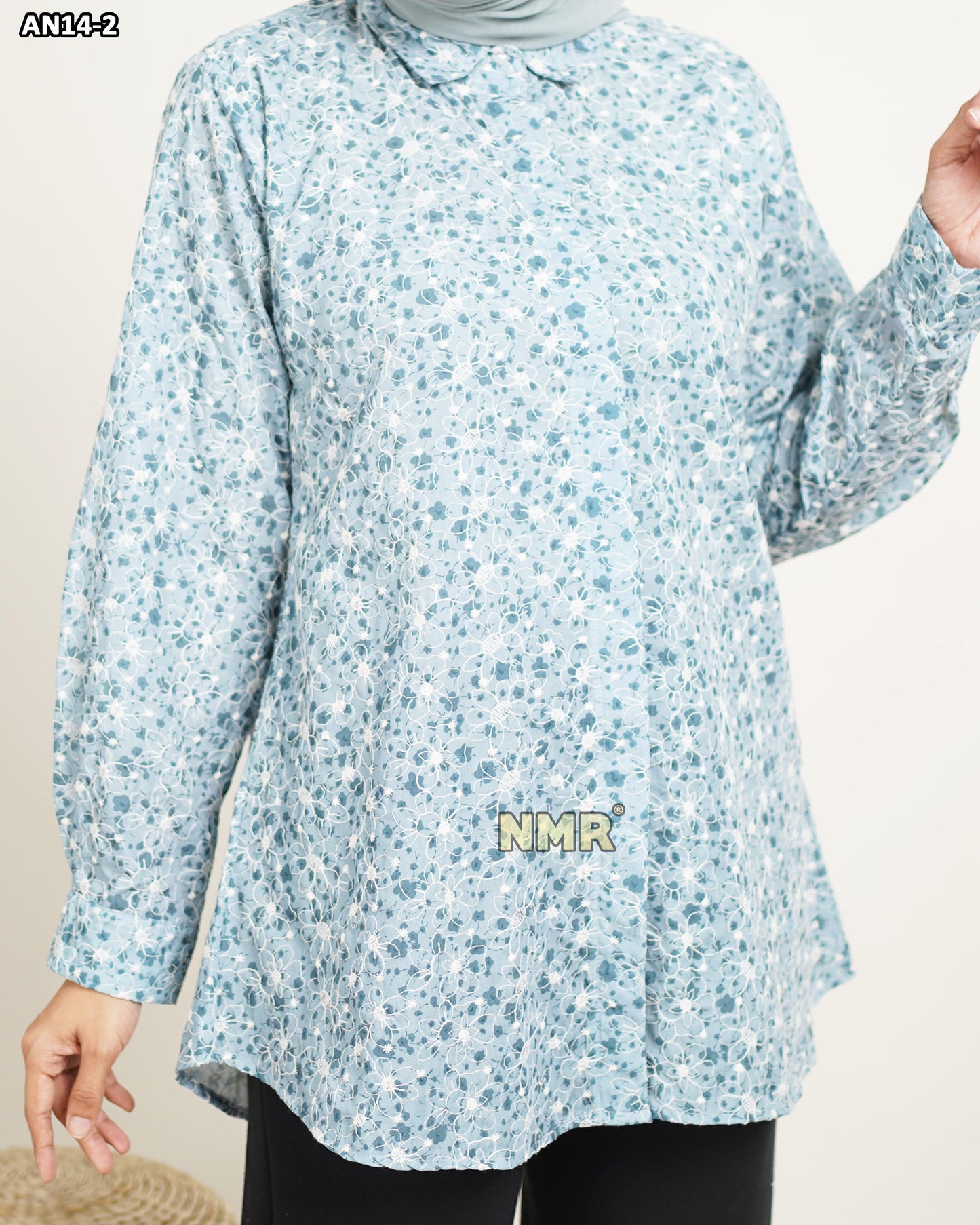NMR Blouse Katun Embroidery Print AN14-2(kerah kemeja)