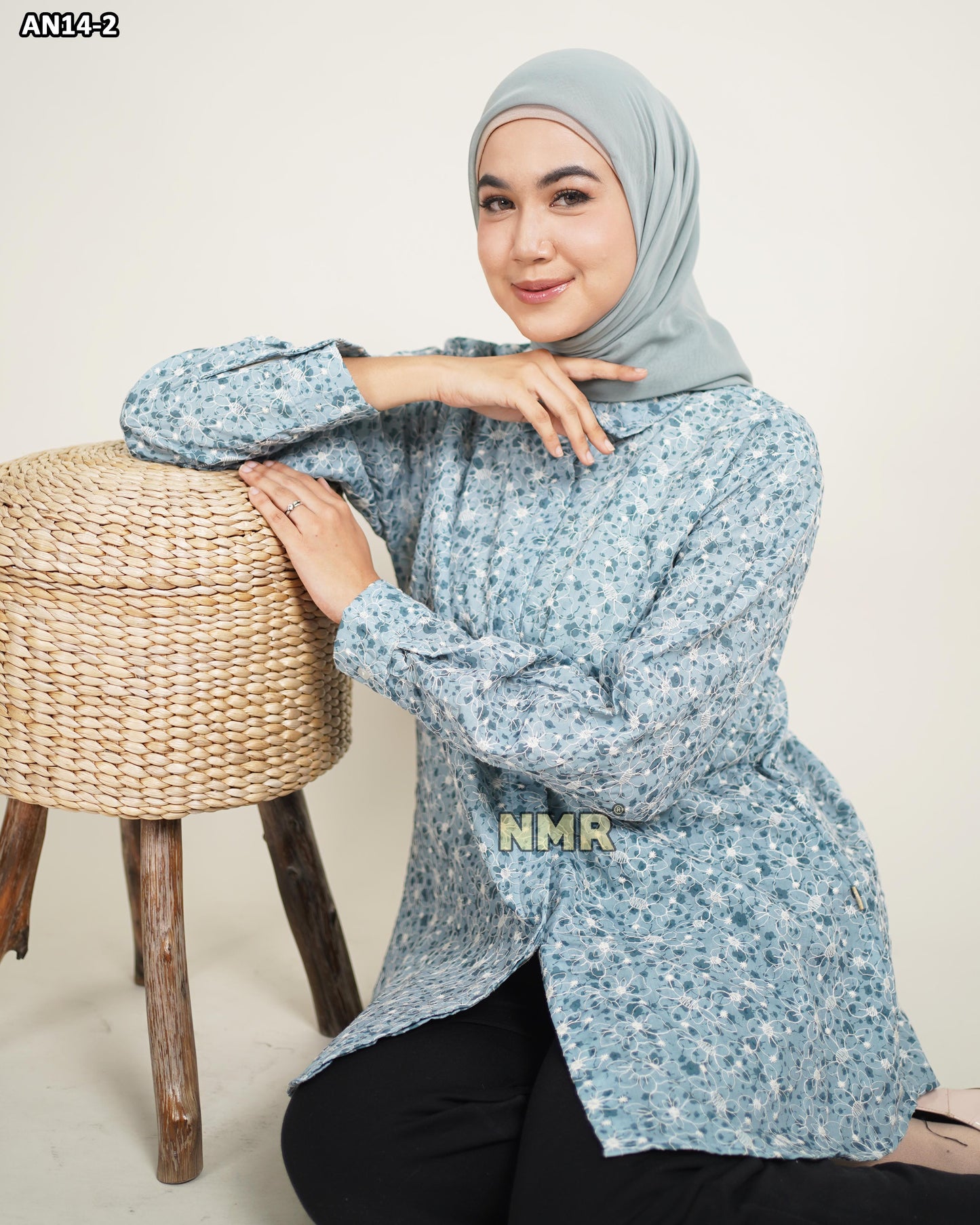 NMR Blouse Katun Embroidery Print AN14-2(kerah kemeja)