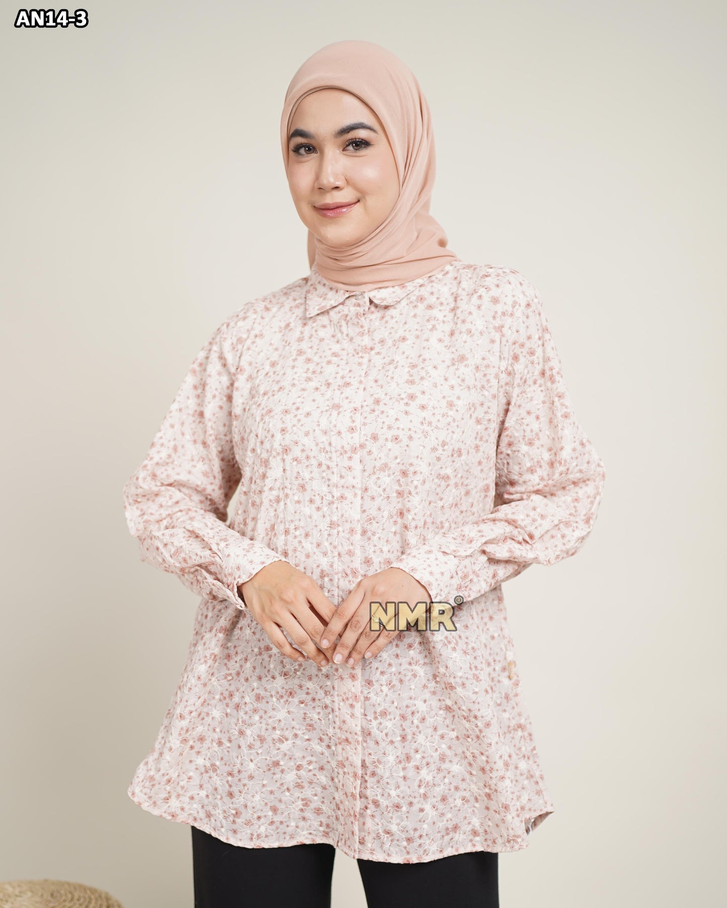 NMR Blouse Katun Embroidery Print AN14-3(kerah kemeja)
