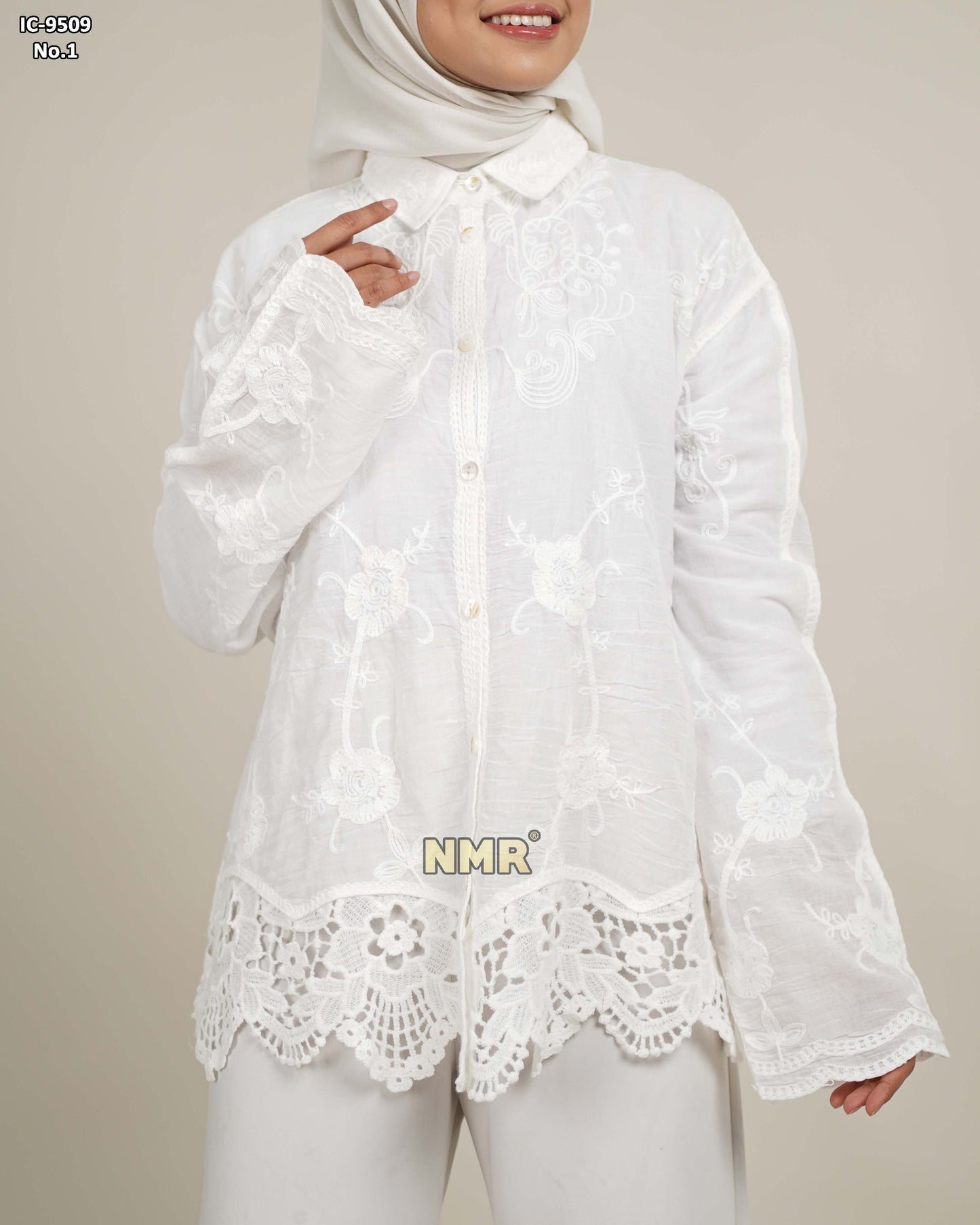 NMR Kemeja Blouse Katun Embroidery Import Vol IC-9509 (Kerah Kemeja)
