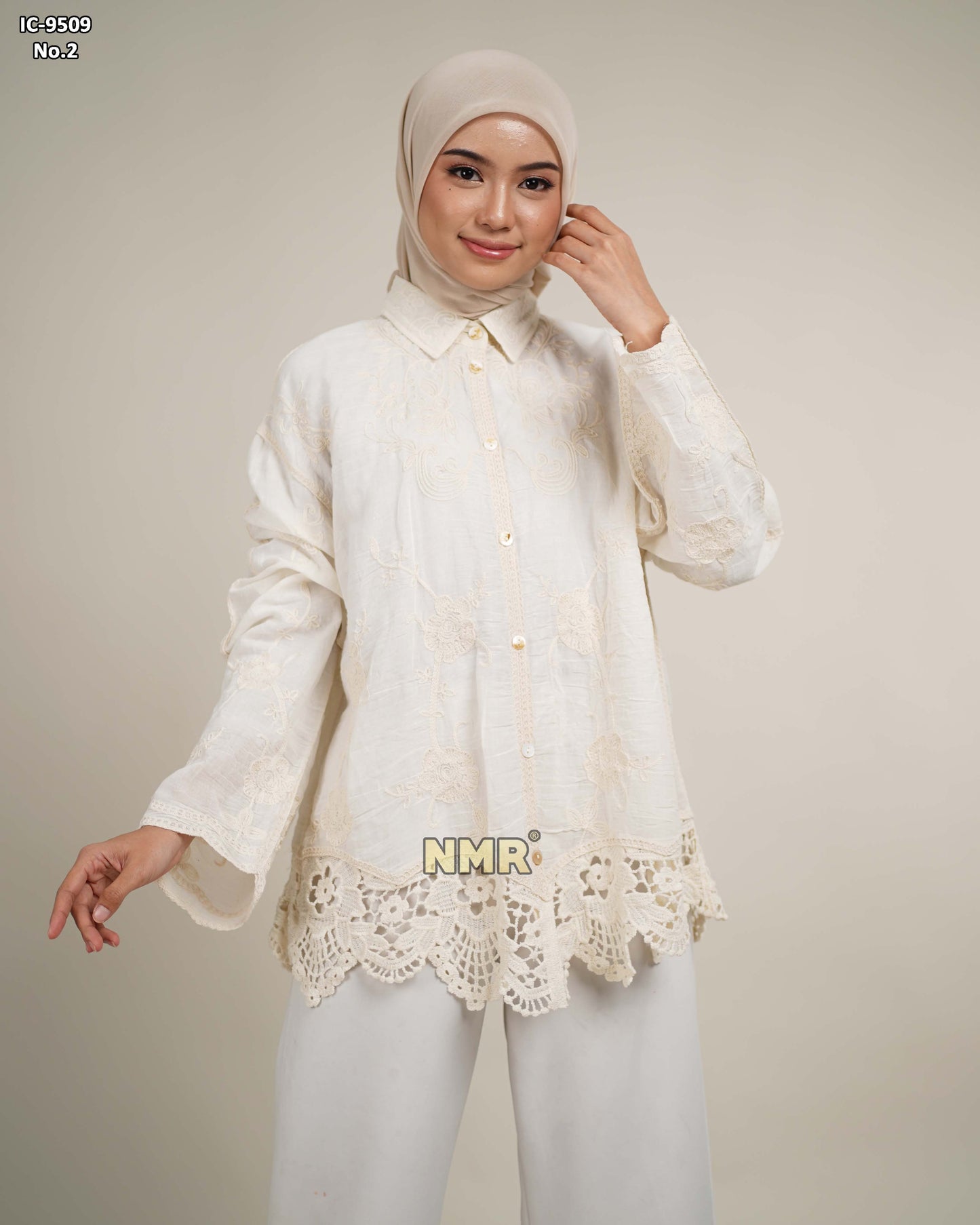 NMR Kemeja Blouse Katun Embroidery Import Vol IC-9509 (Kerah Kemeja)