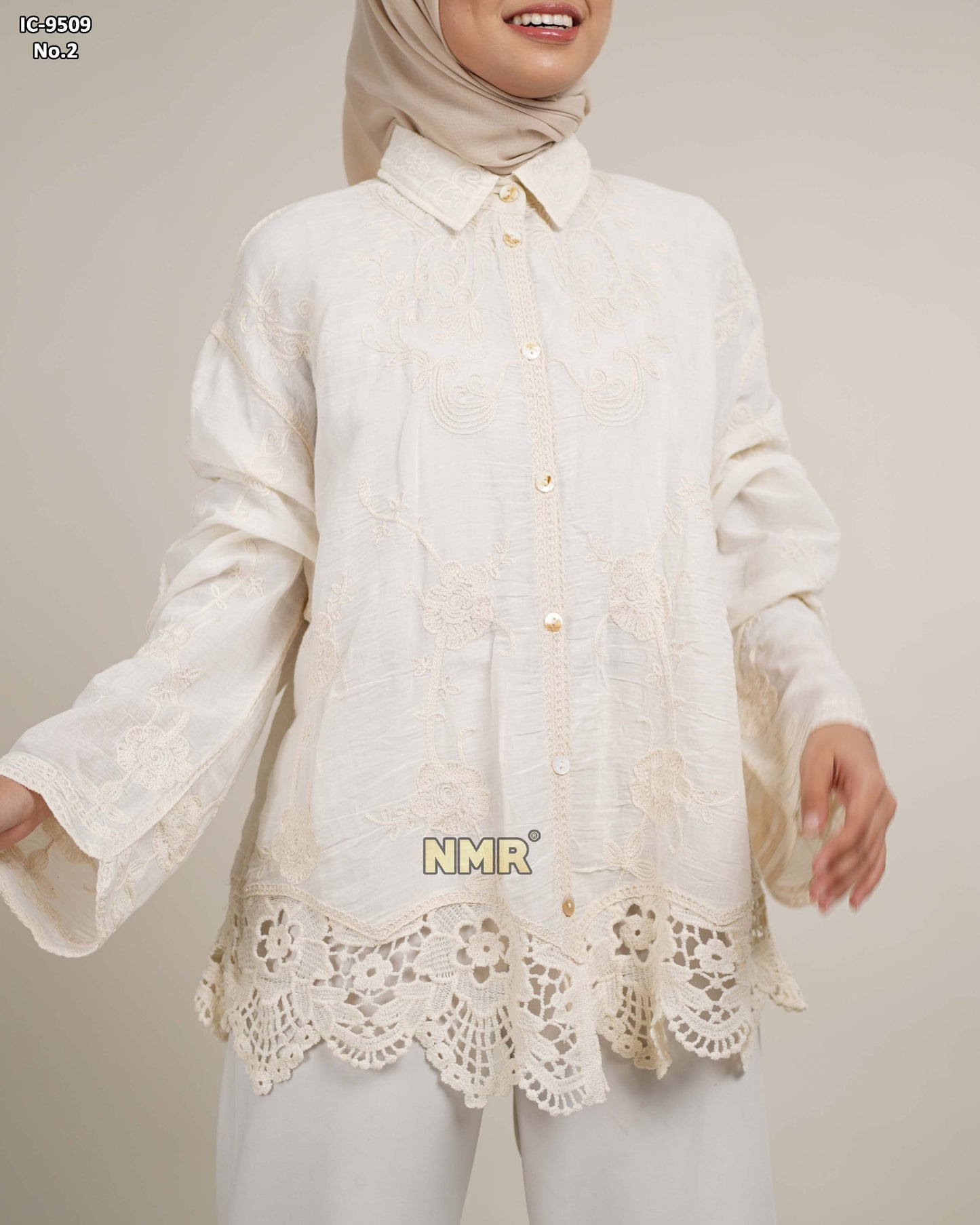 NMR Kemeja Blouse Katun Embroidery Import Vol IC-9509 (Kerah Kemeja)