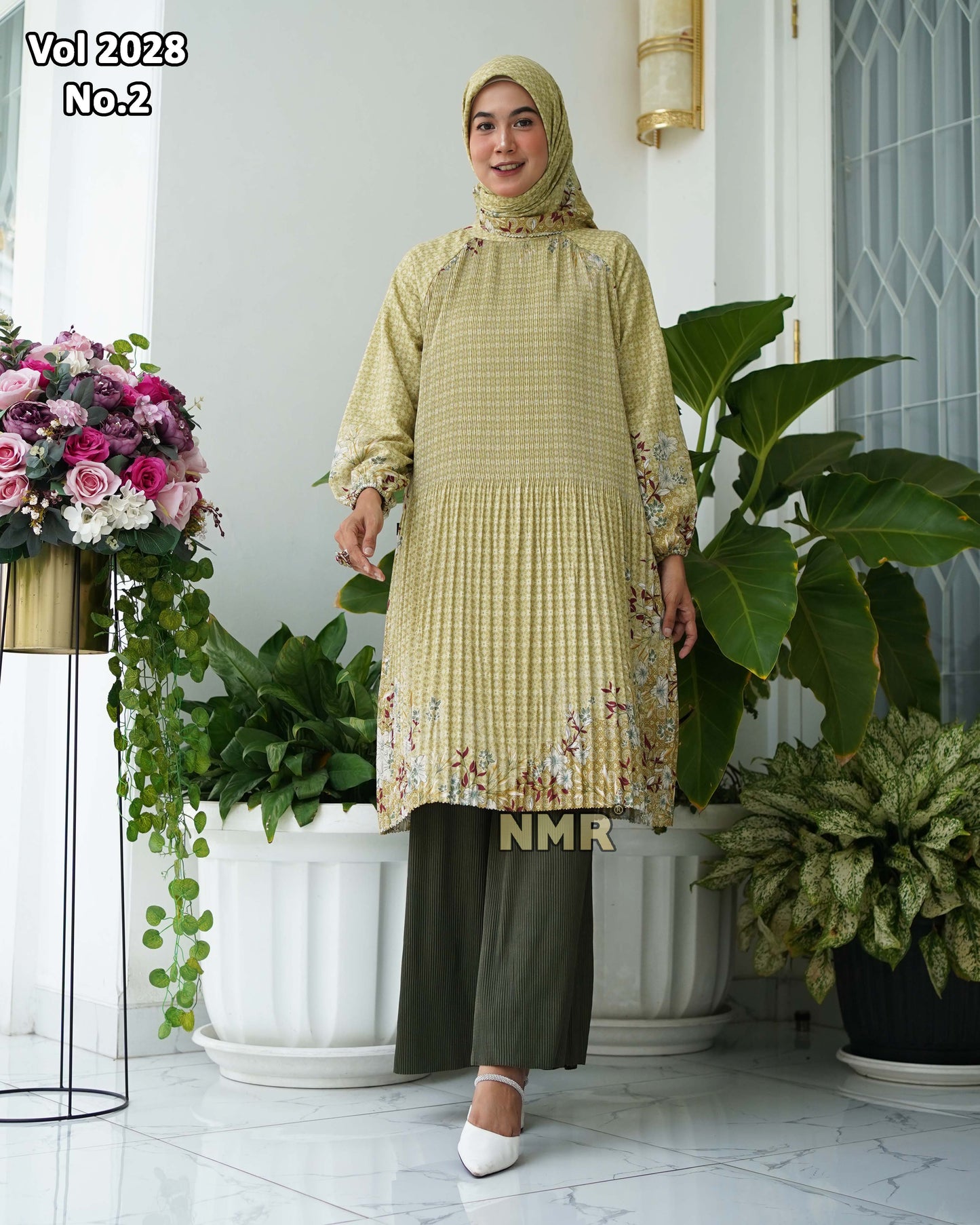 NMR Setelan Celana Kulot Tunik Katun Paris Plisket Vol 2028-2 ( Inc Hijab)