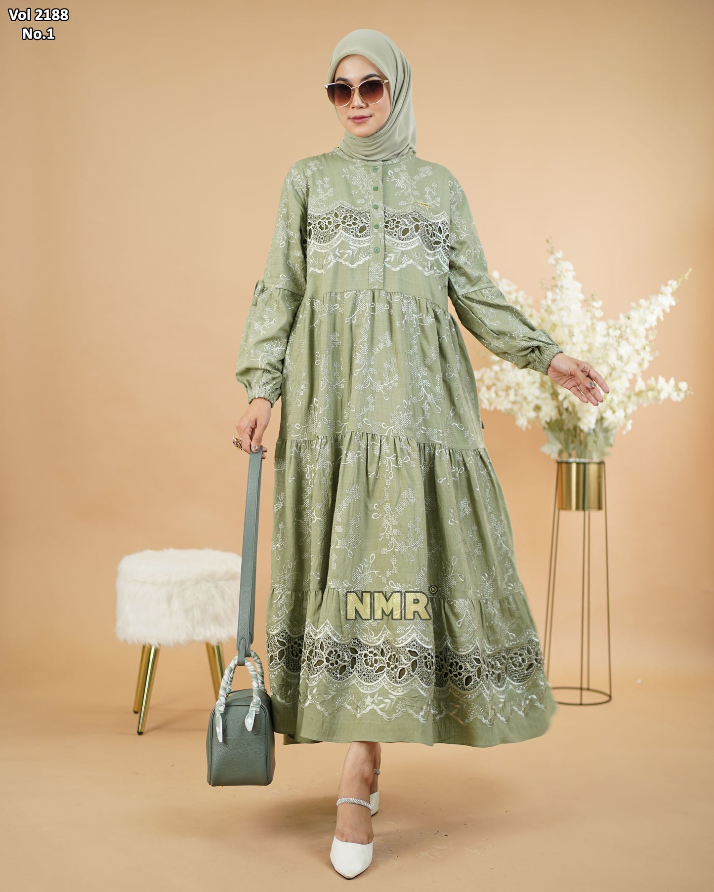 NMR Midi Dress Polo Linen Chemical Bordir Vol 2188-1