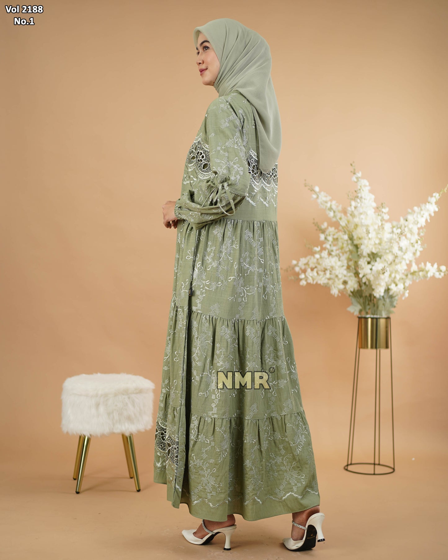 NMR Midi Dress Polo Linen Chemical Bordir Vol 2188-1