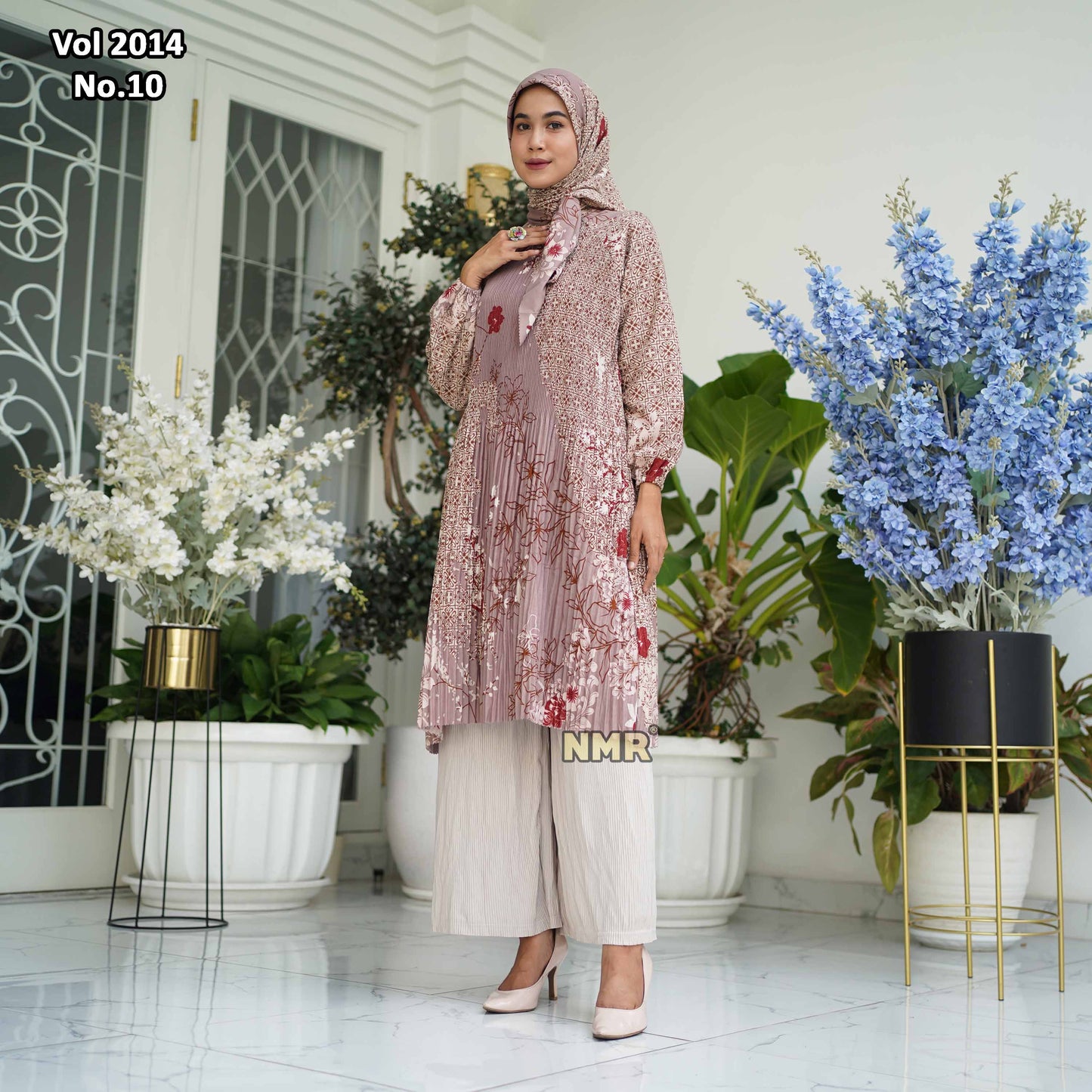 NMR Setelan Kulot Tunik Katun Paris Plisket Vol 2014-10 ( Inc Hijab)