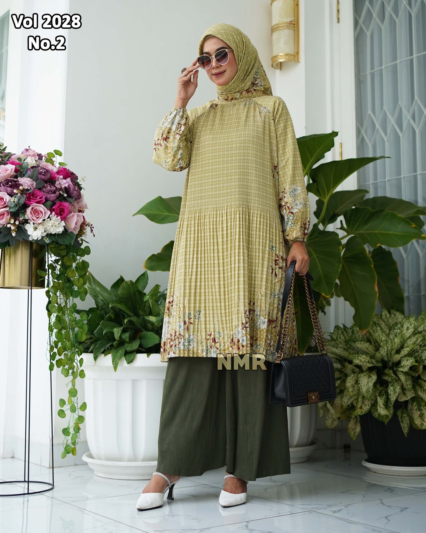 NMR Setelan Celana Kulot Tunik Katun Paris Plisket Vol 2028-2 ( Inc Hijab)