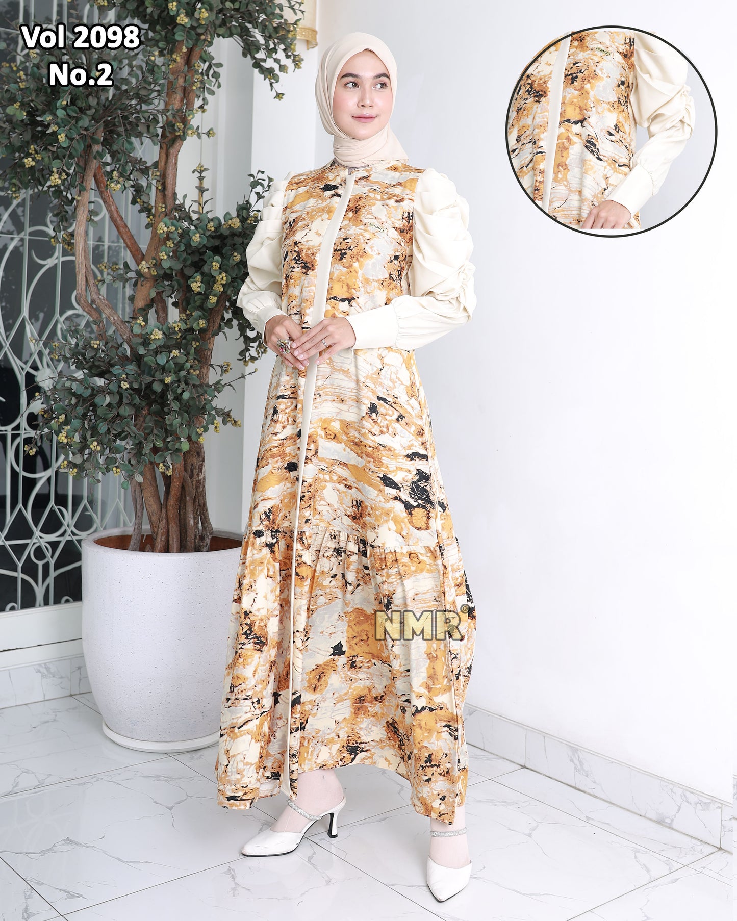 NMR Gamis MS Tangan Kerut Vol 2098-2 (Resleting Depan)