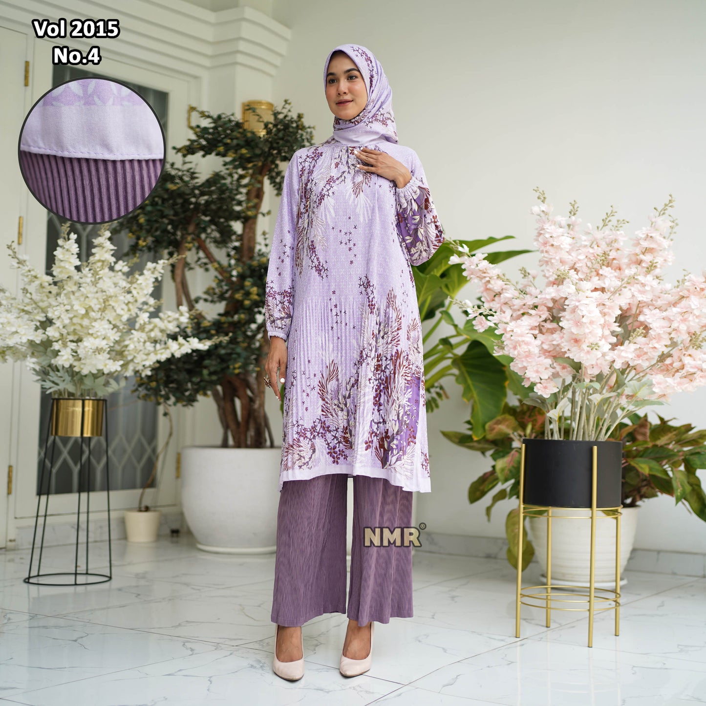 NMR Setelan Celana Kulot Tunik Katun Paris Plisket Vol 2015-4 ( Inc Hijab)