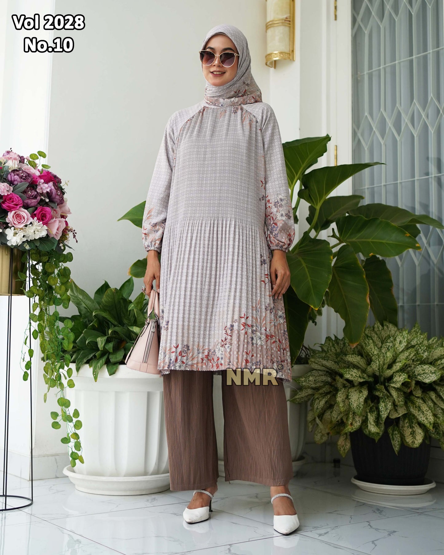 NMR Setelan Celana Kulot Tunik Katun Paris Plisket Vol 2028-10 ( Inc Hijab)