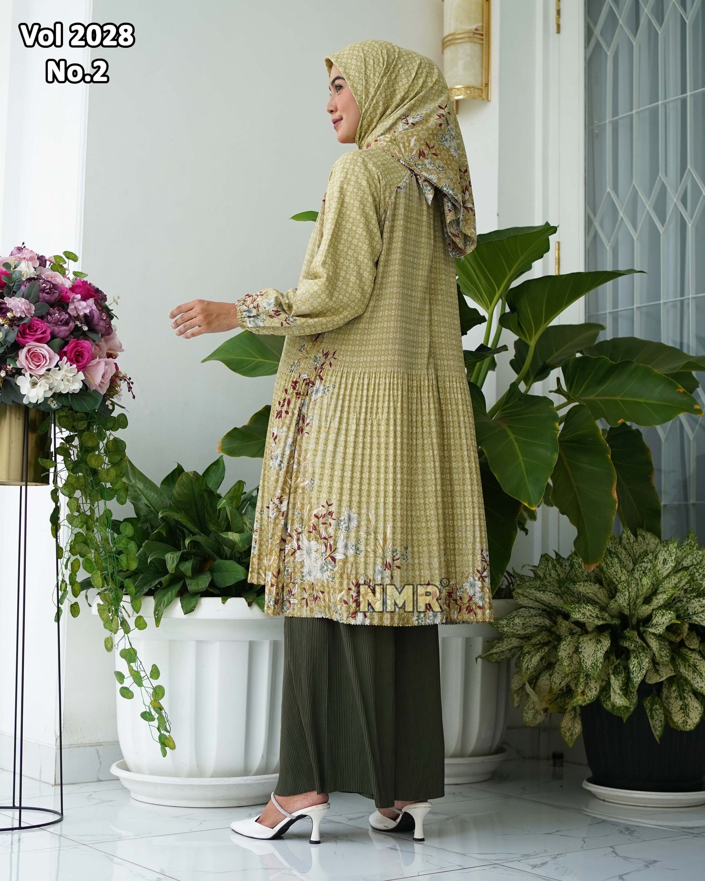 NMR Setelan Celana Kulot Tunik Katun Paris Plisket Vol 2028-2 ( Inc Hijab)